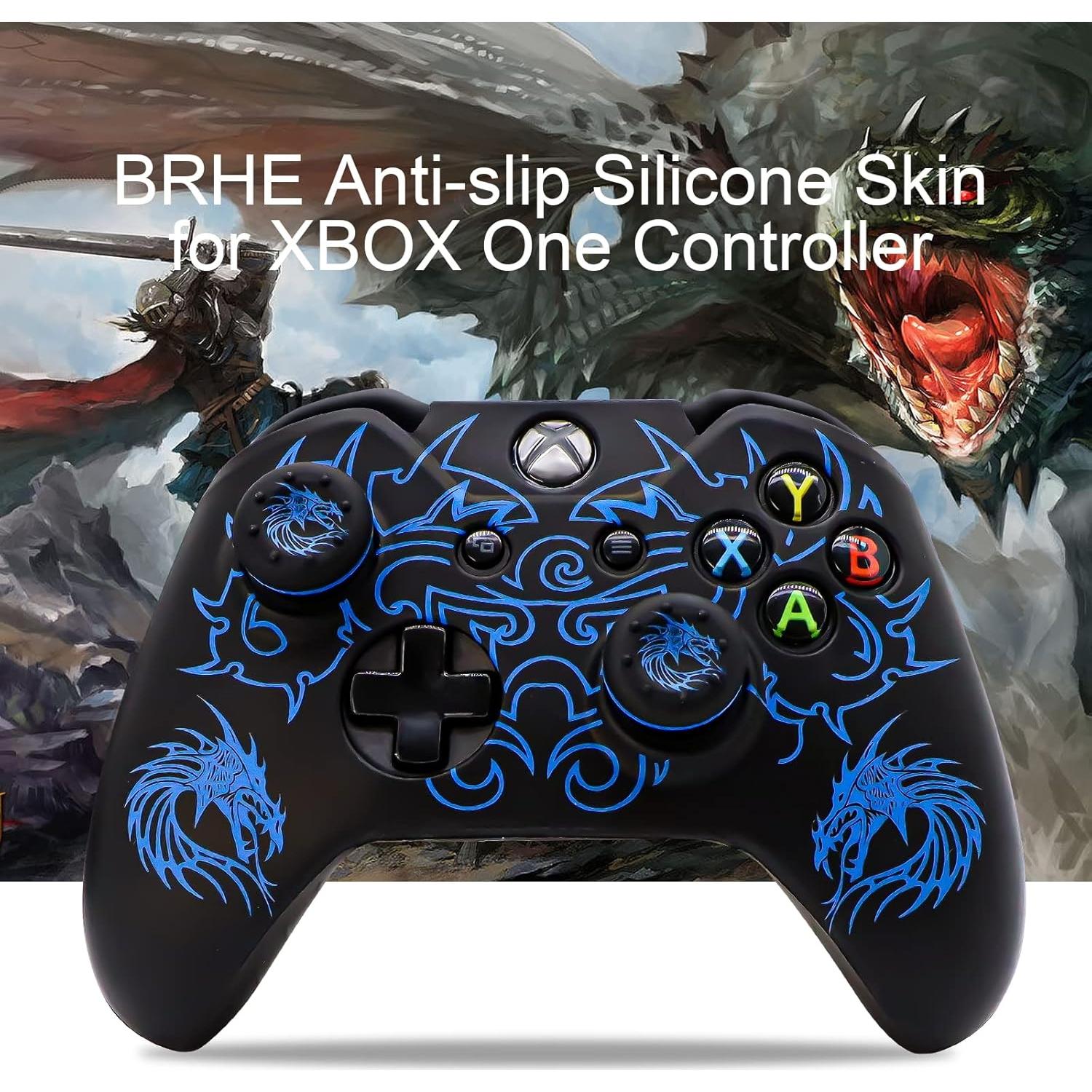 Xbox-One Controller Skin, BRHE Anti-Slip Silicone Cover Protector Case Accessories Set for Microsoft Xbox 1 Wireless/Wired Gamepad Joystick with 2 Thumb Grips Caps (Blue)