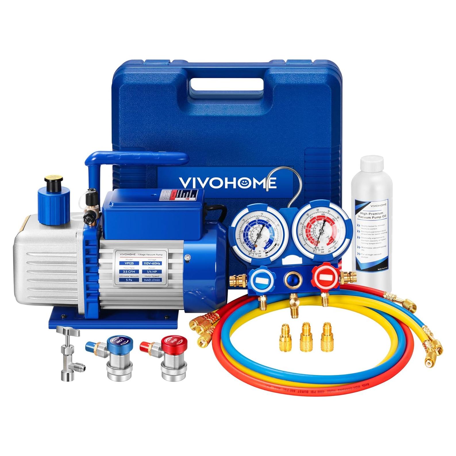 Bomba de Vacío VIVOHOME VH259 0.25 HP 3.5 CFM con Manómetro