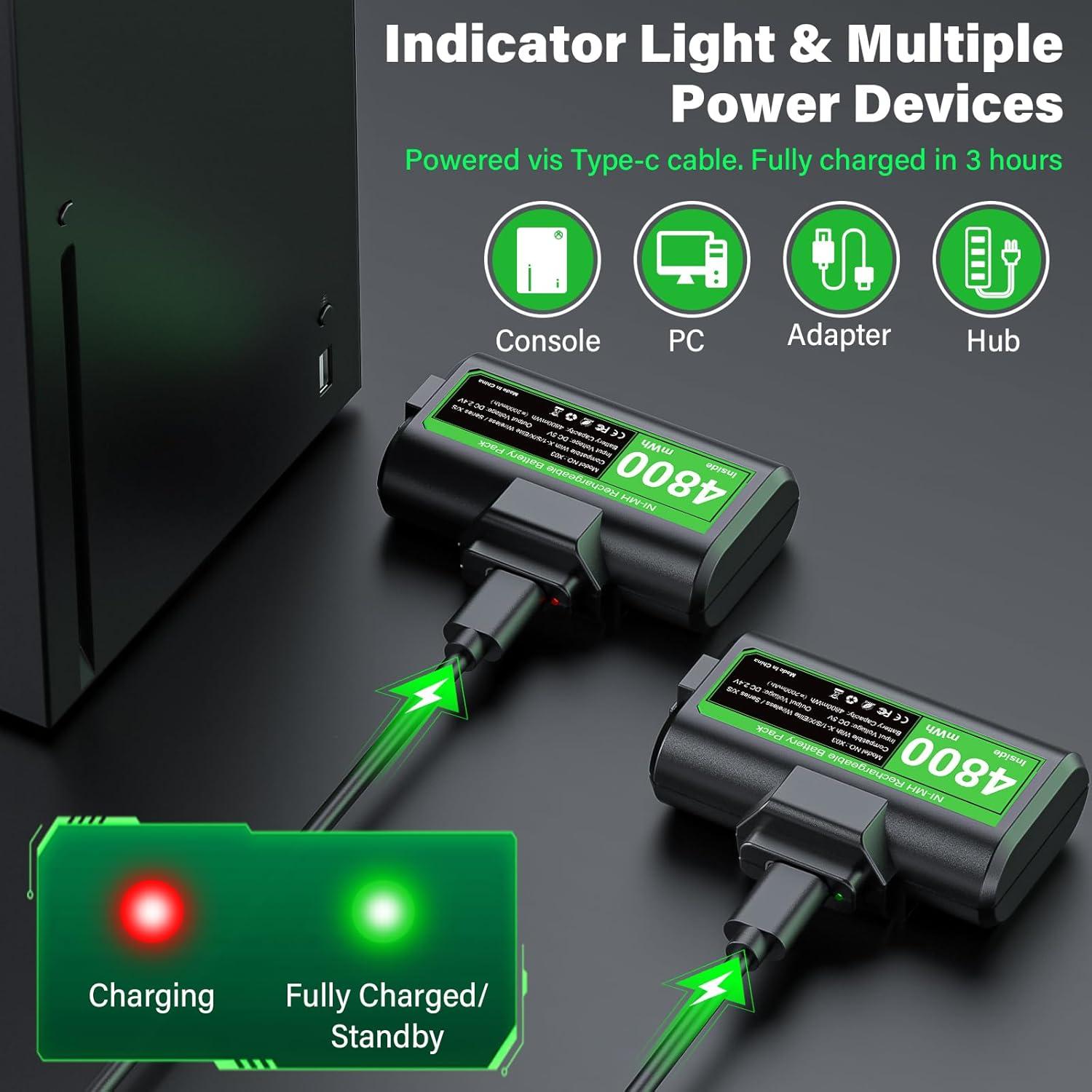 Paquete de Baterías Recargables JAVRUNWOF para Xbox - 2x4800mWh