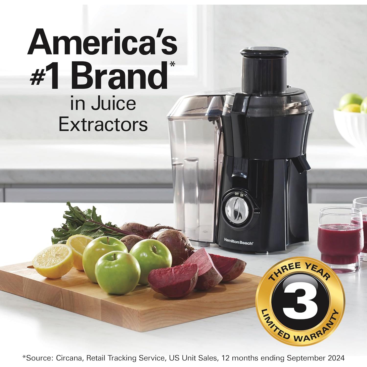 Extractor de Jugo Hamilton Beach 800W, Gran Boca 7.6cm, Negro