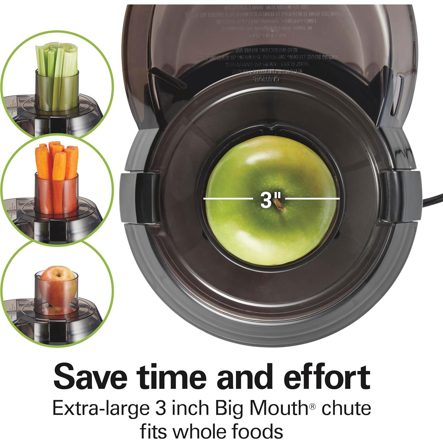 Extractor de Jugo Hamilton Beach 800W, Gran Boca 7.6cm, Negro