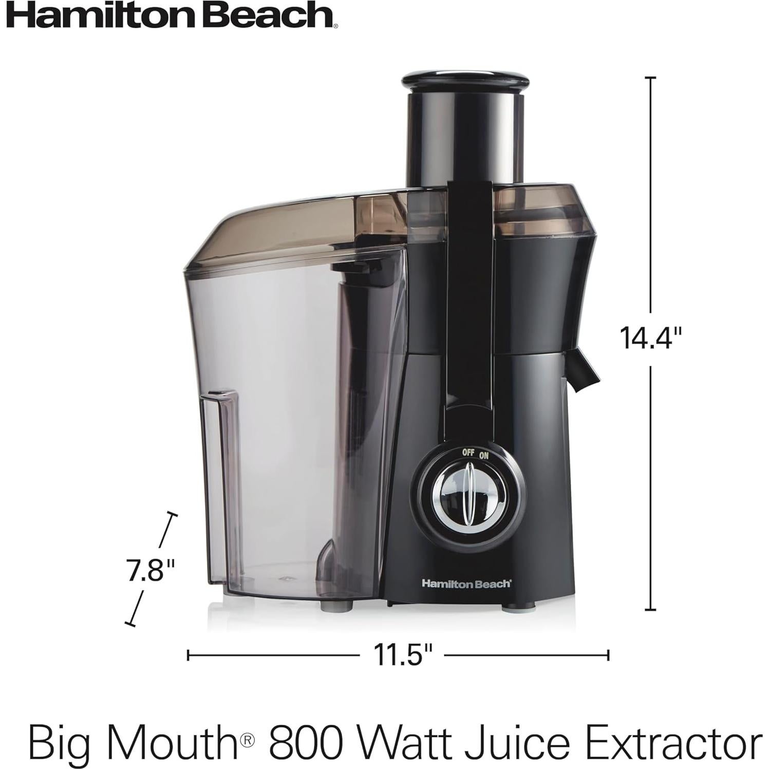 Extractor de Jugo Hamilton Beach 800W, Gran Boca 7.6cm, Negro