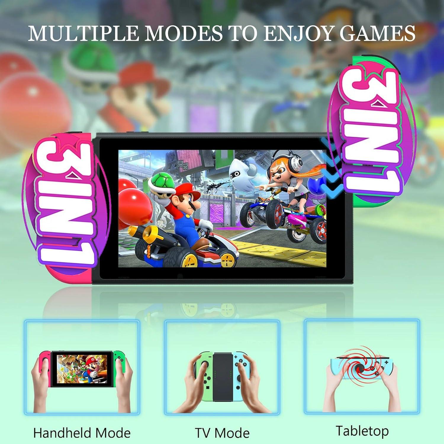 Controlador Inalámbrico 3-en-1 Play+ para N-Switch Rosa/Verde