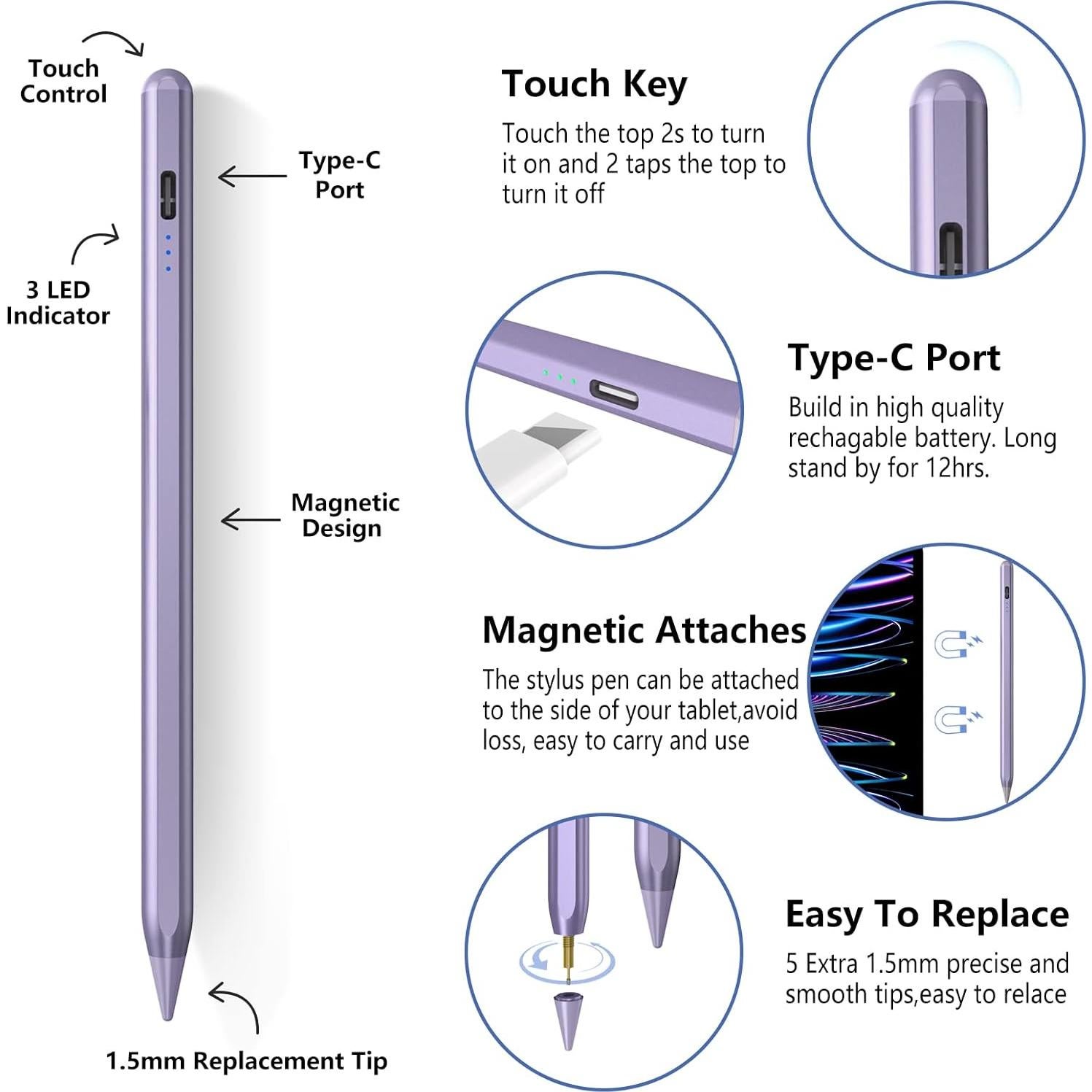 Lápiz Stylus TaIYanG para iPad 2018-2024, Rechazo de Palma