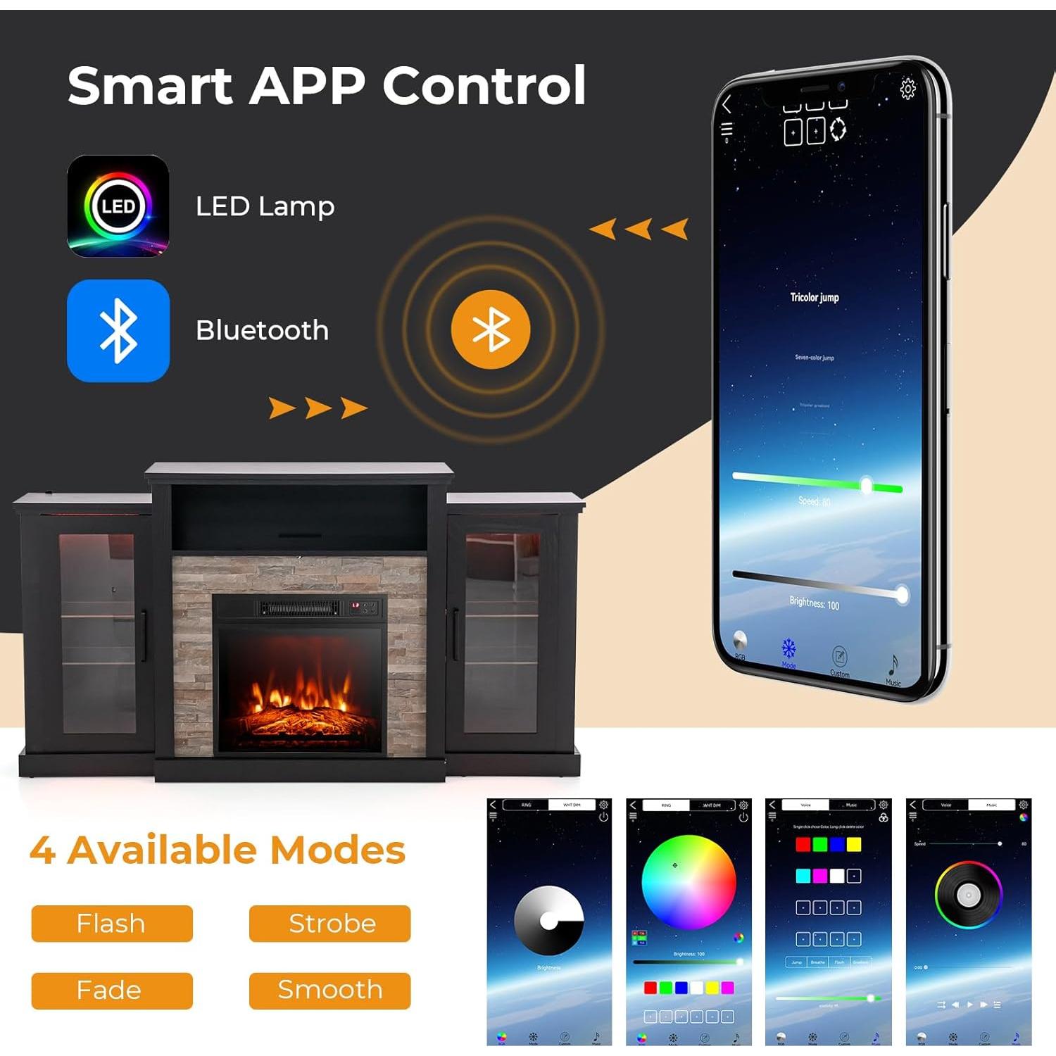 Soporte de TV con Chimenea Eléctrica Byroce 59x13x32.5cm