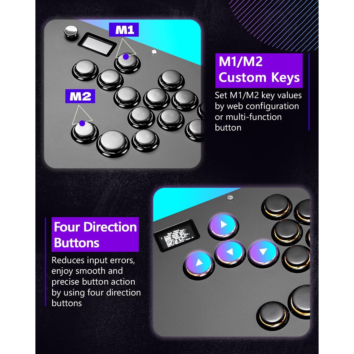 GuileKeys Leverless Controller Arcade Stick GK-16, All-Button Arcade Controller with Multi-function Button for PS4/PS3/PC/Switch, Arcade Fight Stick with RGB/Turbo/Hot-Swap/Low Profile Switch Black