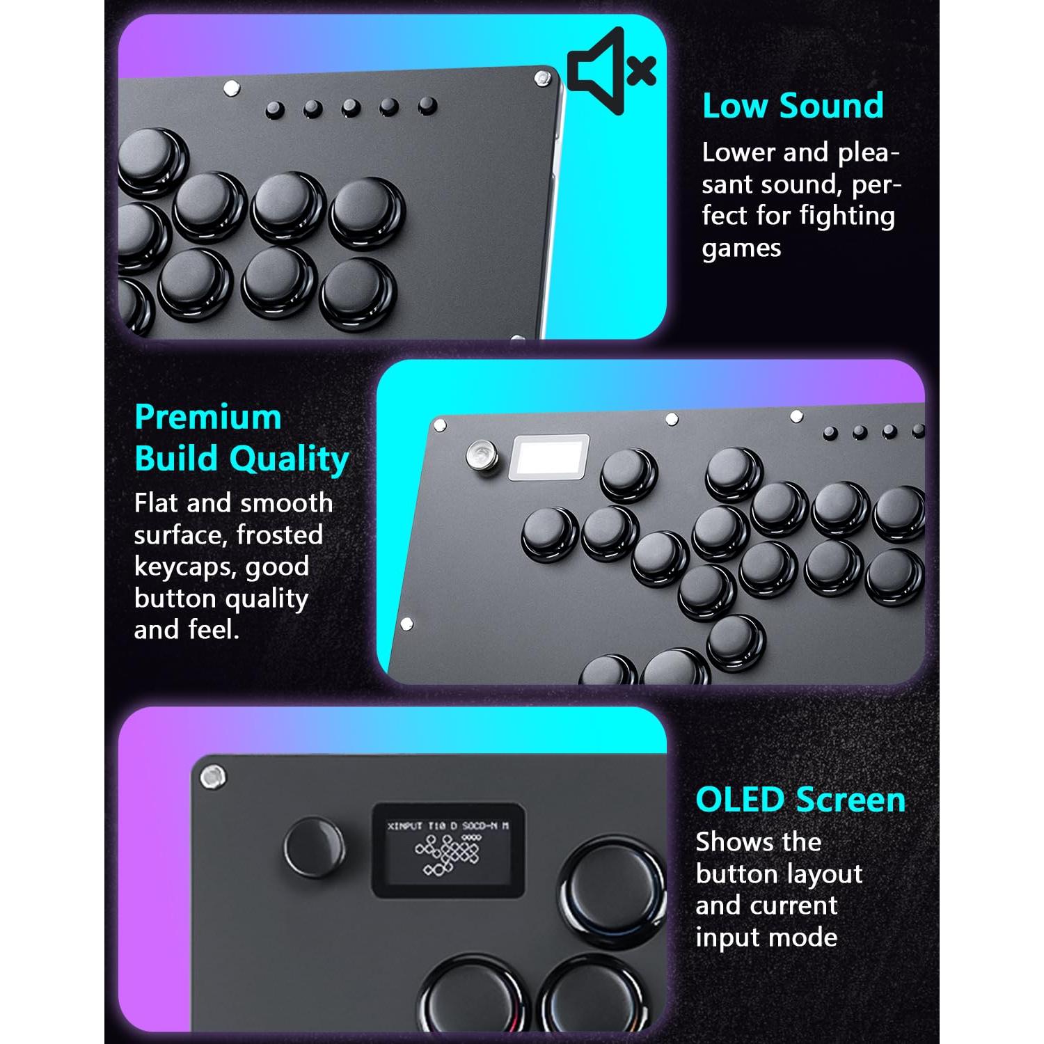 GuileKeys Leverless Controller Arcade Stick GK-16, All-Button Arcade Controller with Multi-function Button for PS4/PS3/PC/Switch, Arcade Fight Stick with RGB/Turbo/Hot-Swap/Low Profile Switch Black