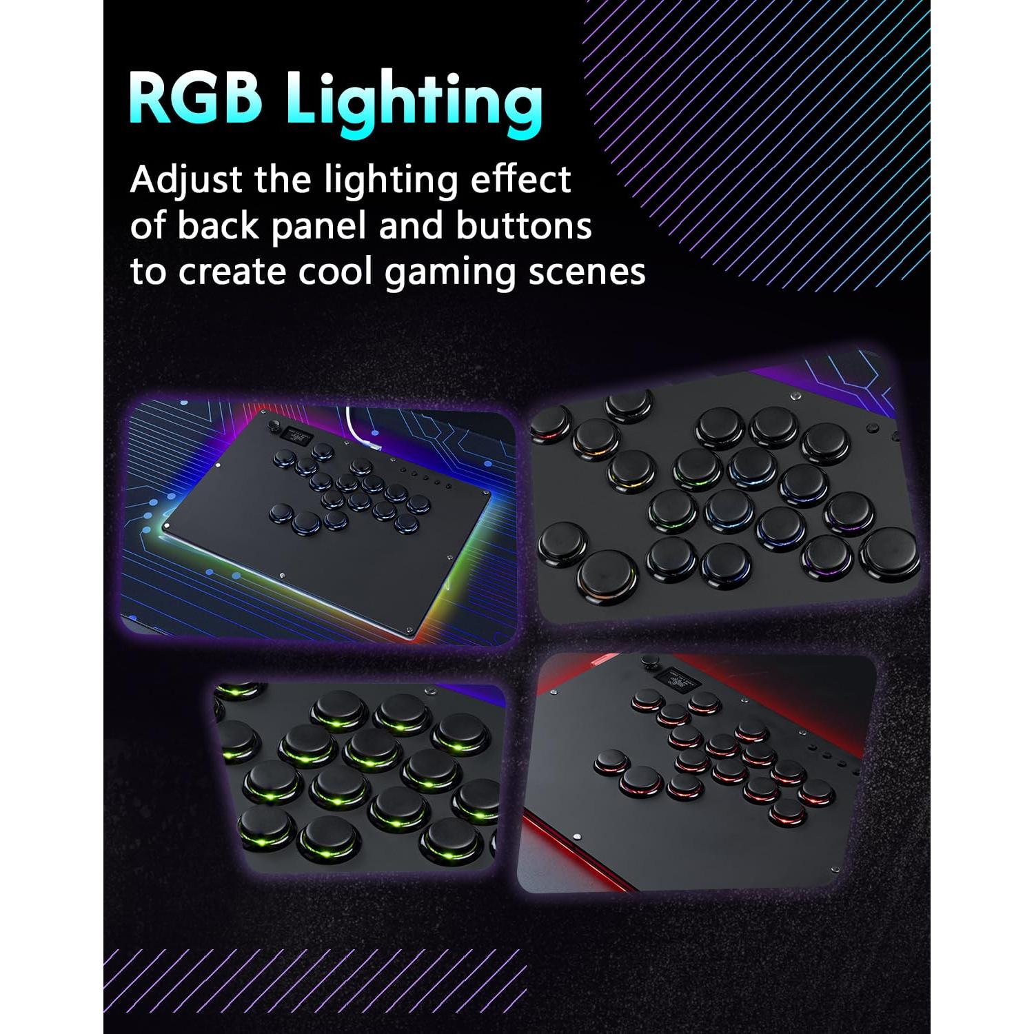 GuileKeys Leverless Controller Arcade Stick GK-16, All-Button Arcade Controller with Multi-function Button for PS4/PS3/PC/Switch, Arcade Fight Stick with RGB/Turbo/Hot-Swap/Low Profile Switch Black