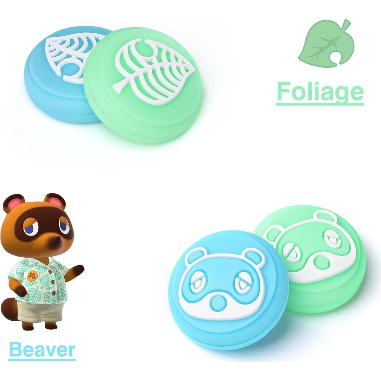 Tapas de Joystick DLseego Animal Crossing para Switch OLED/Lite - Silicona Azul y Verde