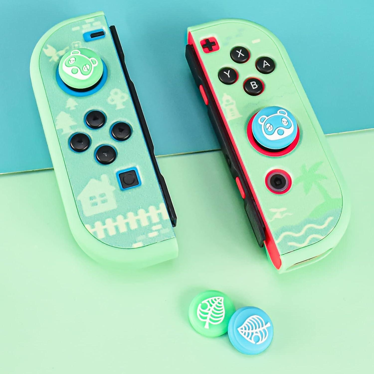 Tapas de Joystick DLseego Animal Crossing para Switch OLED/Lite - Silicona Azul y Verde