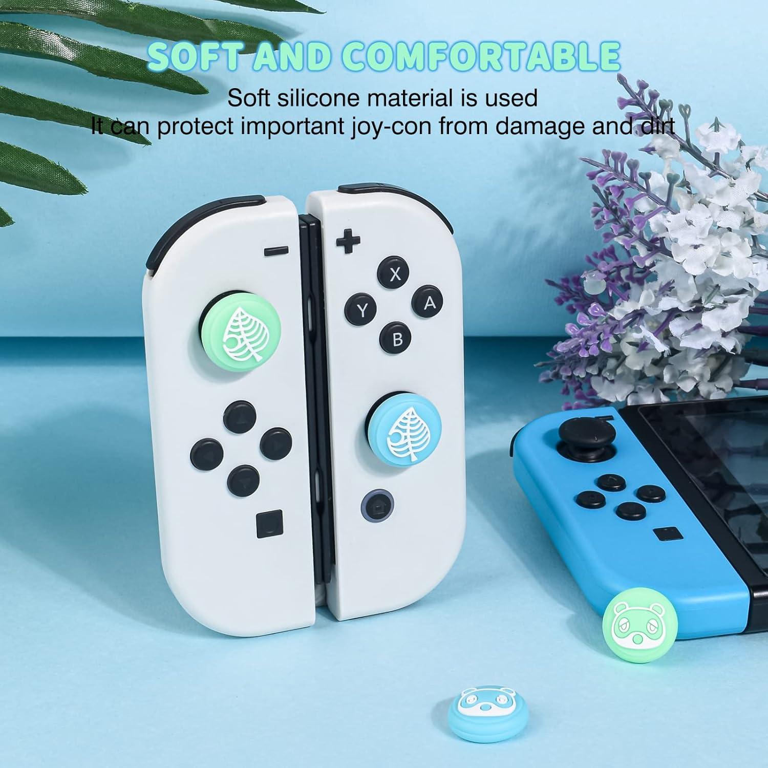 Tapas de Joystick DLseego Animal Crossing para Switch OLED/Lite - Silicona Azul y Verde