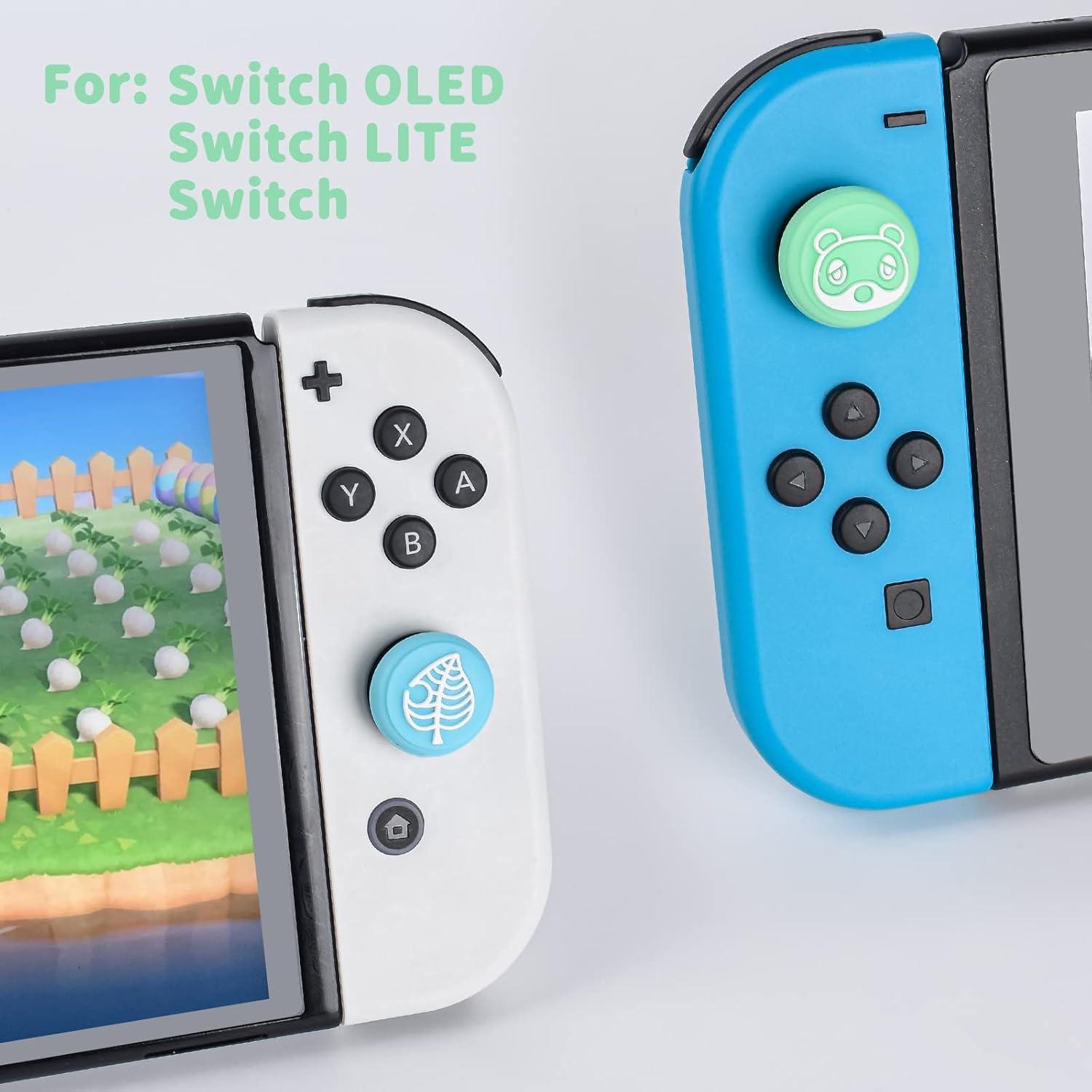 Tapas de Joystick DLseego Animal Crossing para Switch OLED/Lite - Silicona Azul y Verde