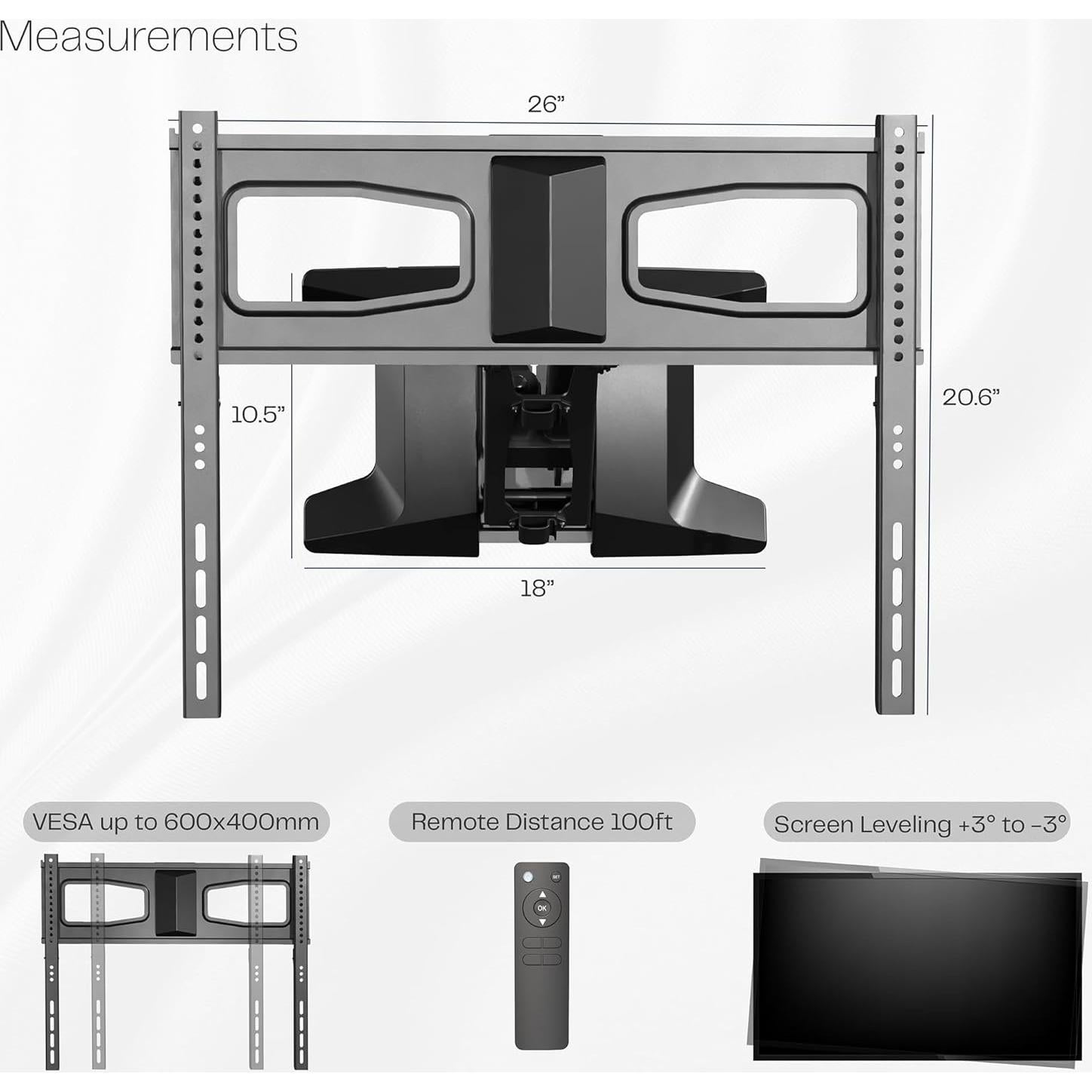 Soporte de TV Motorizado VIVO para Chimenea 37-70" Negro