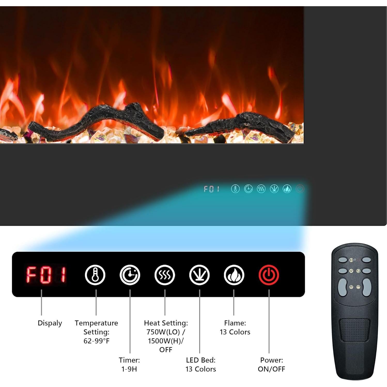 Chimenea Eléctrica Empotrada Valuxhome 76.2 cm Control Remoto