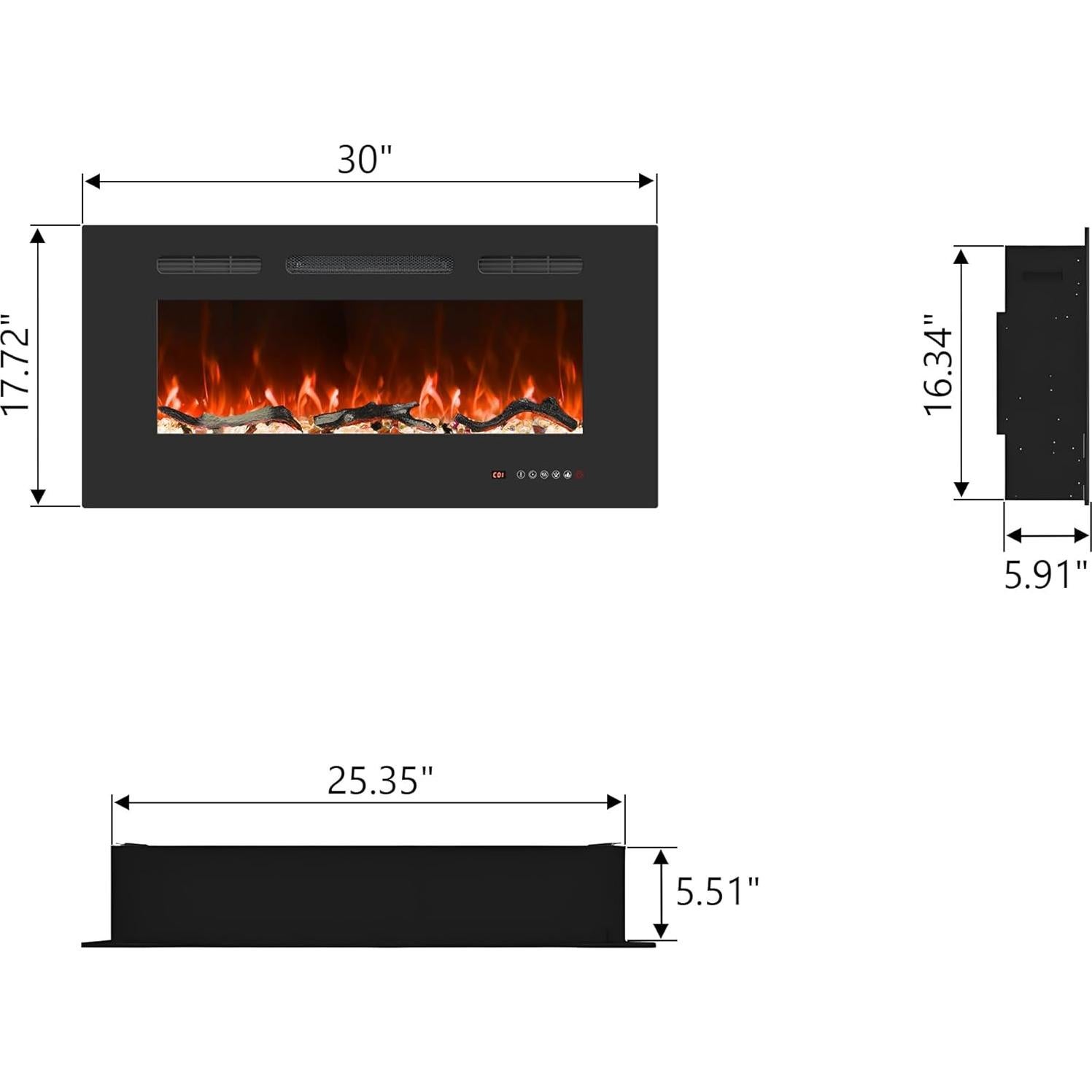 Chimenea Eléctrica Empotrada Valuxhome 76.2 cm Control Remoto