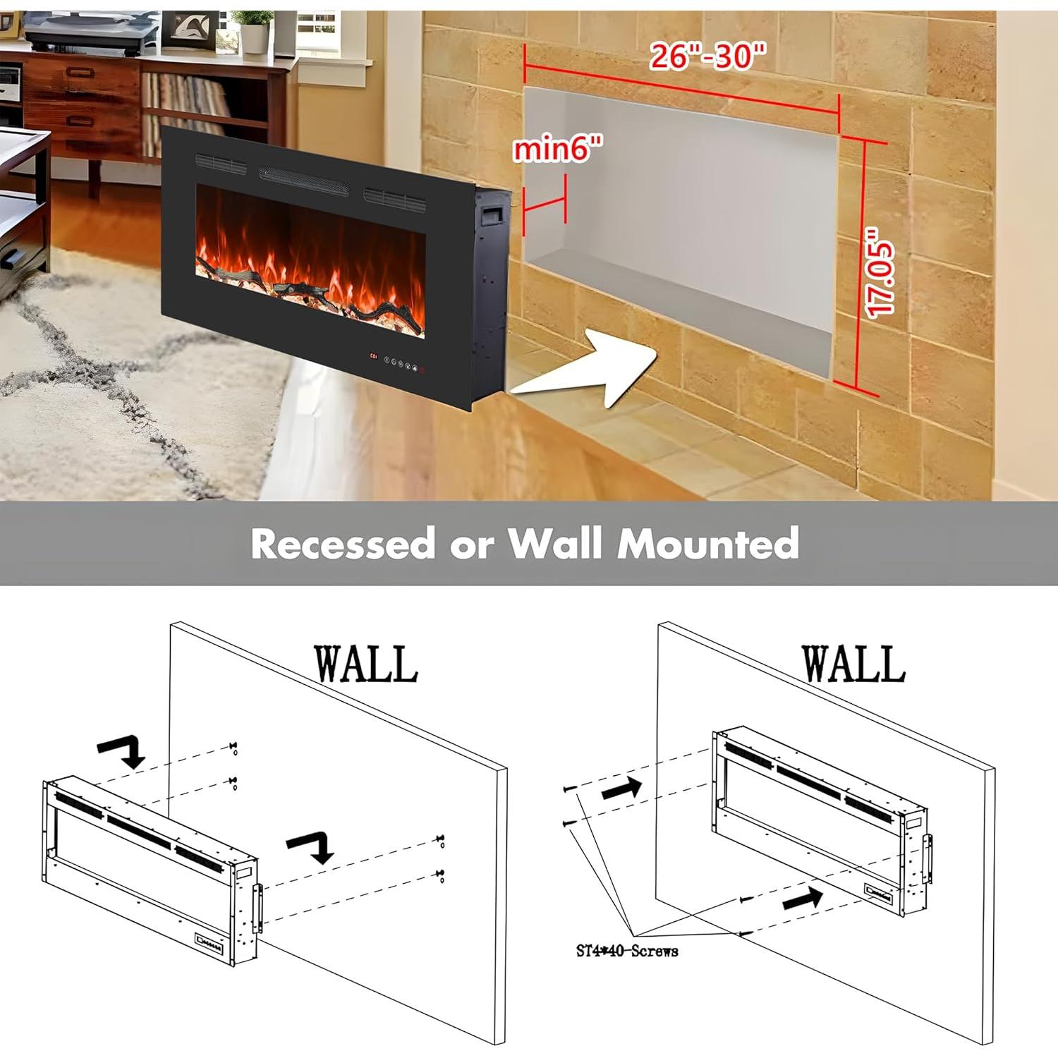 Chimenea Eléctrica Empotrada Valuxhome 76.2 cm Control Remoto