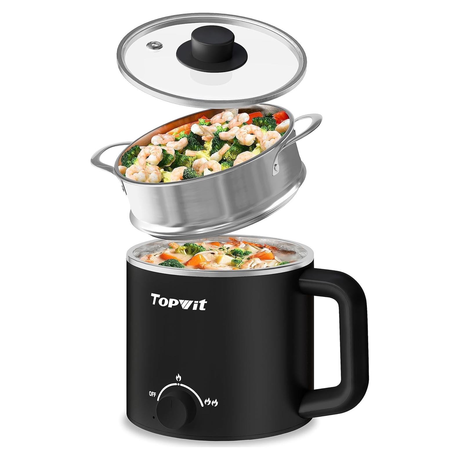 Olla Eléctrica Topwit 1.6L con Vaporera Acero Inoxidable