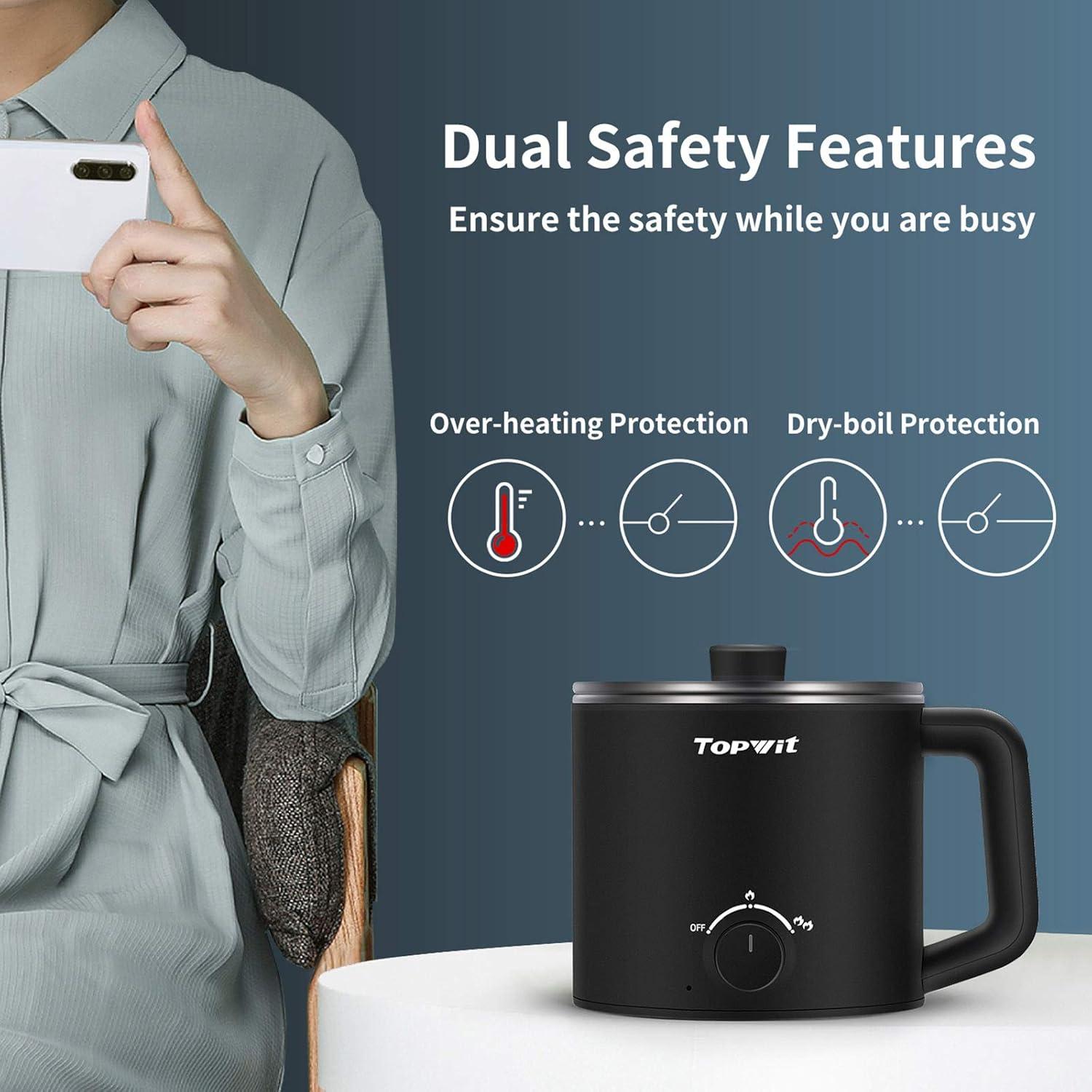 Olla Eléctrica Topwit 1.6L con Vaporera Acero Inoxidable