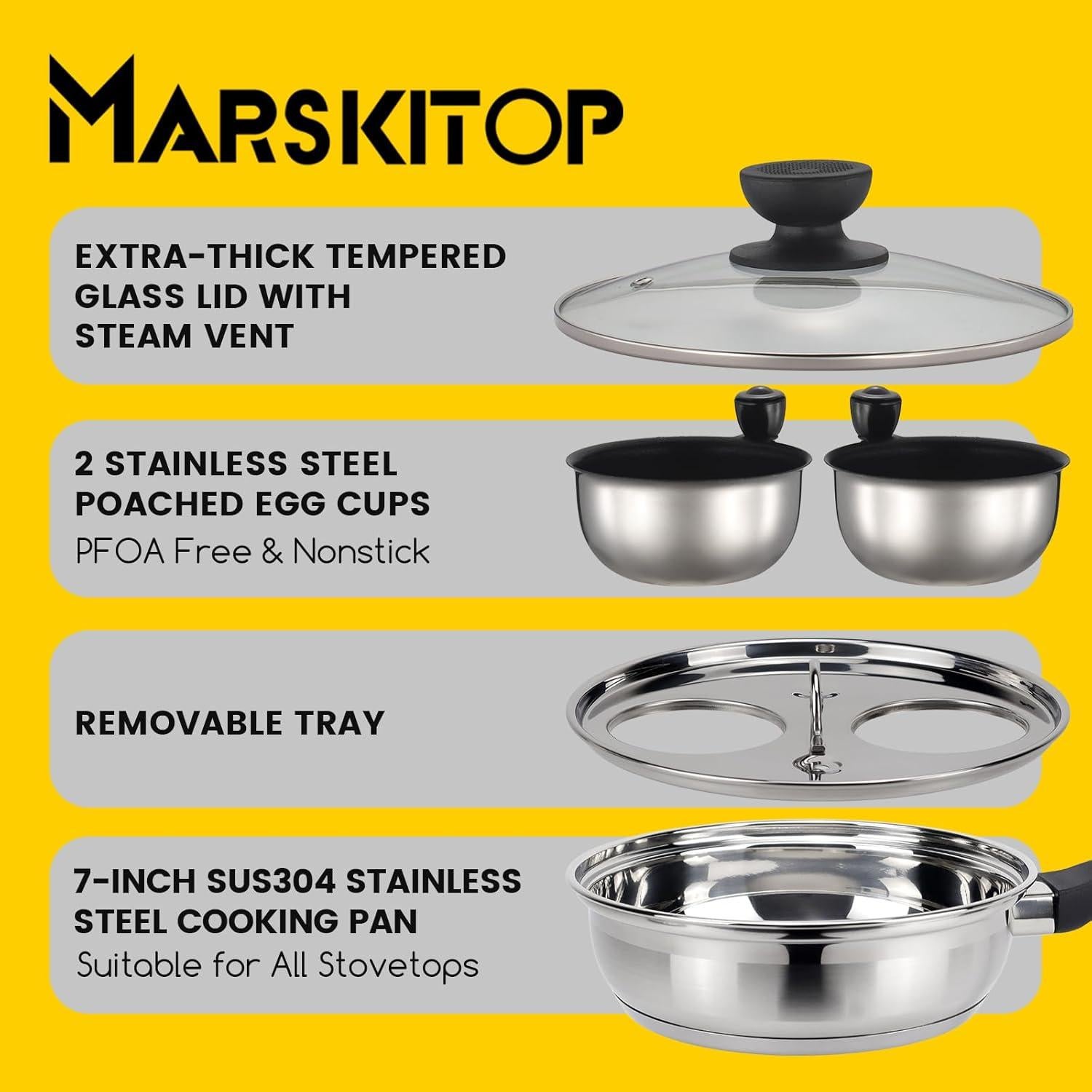 Sartén Antiadherente MARSKITOP para 2 Huevos Escalfados