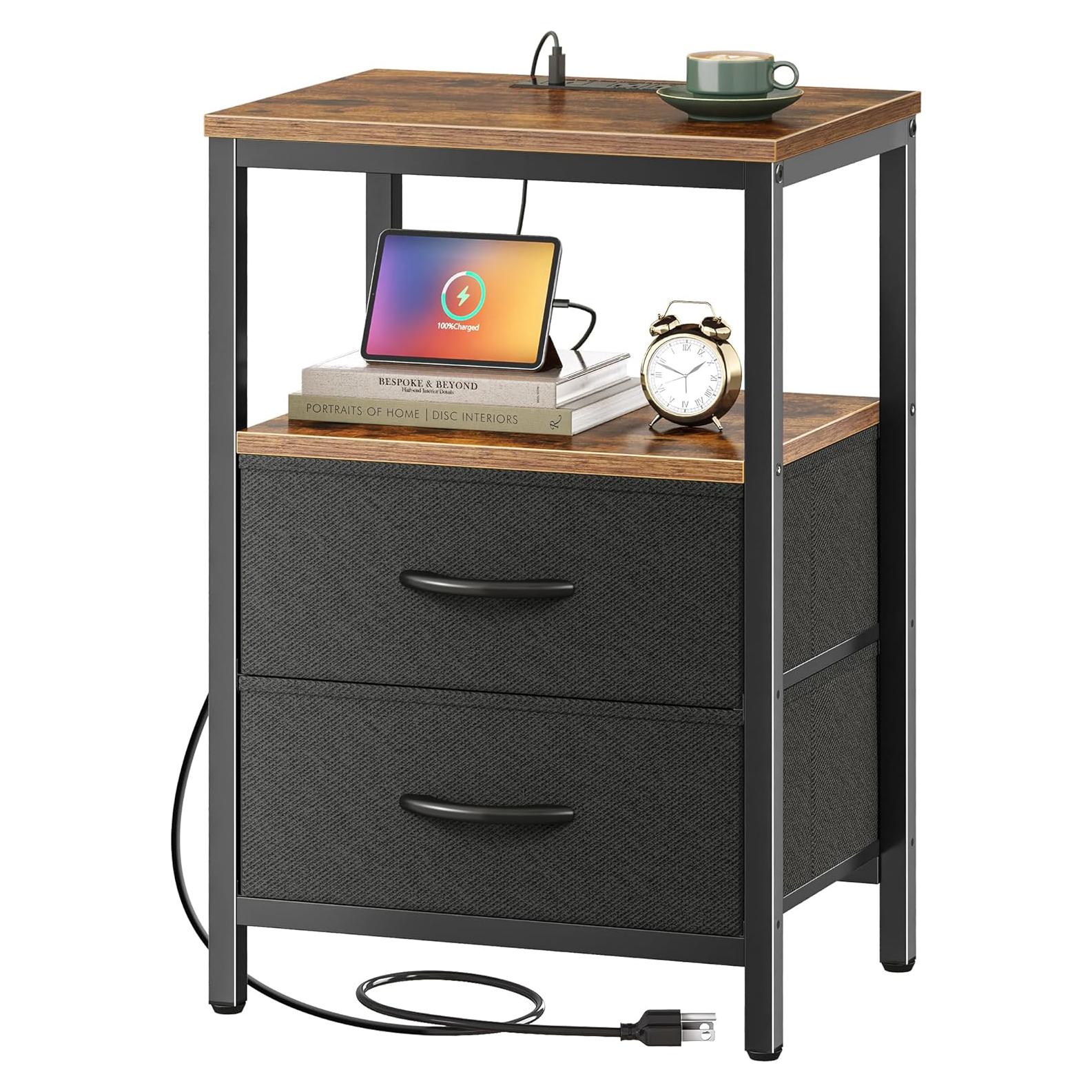 Mesita de Noche Huuger con Carga USB y 2 Cajones