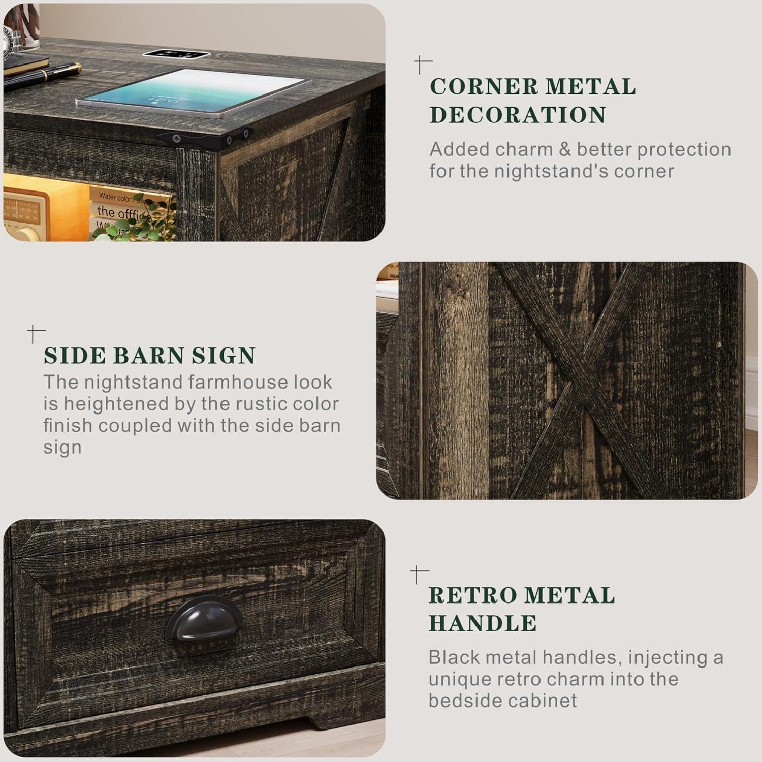 Mesita de Noche FONTOI Campestre con Carga USB y Luz LED