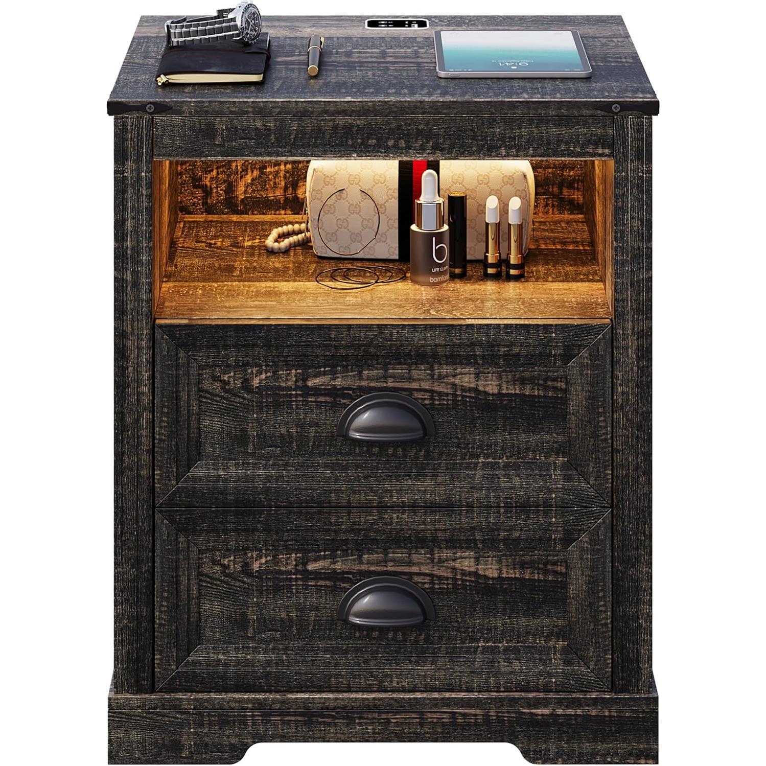 Mesita de Noche FONTOI Campestre con Carga USB y Luz LED