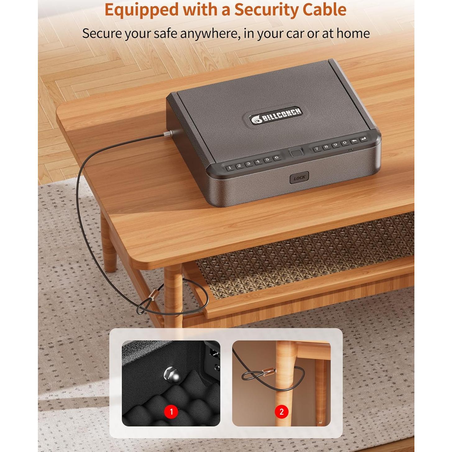 Caja Fuerte Biométrica BILLCONCH para Pistolas - 4 Métodos de Acceso