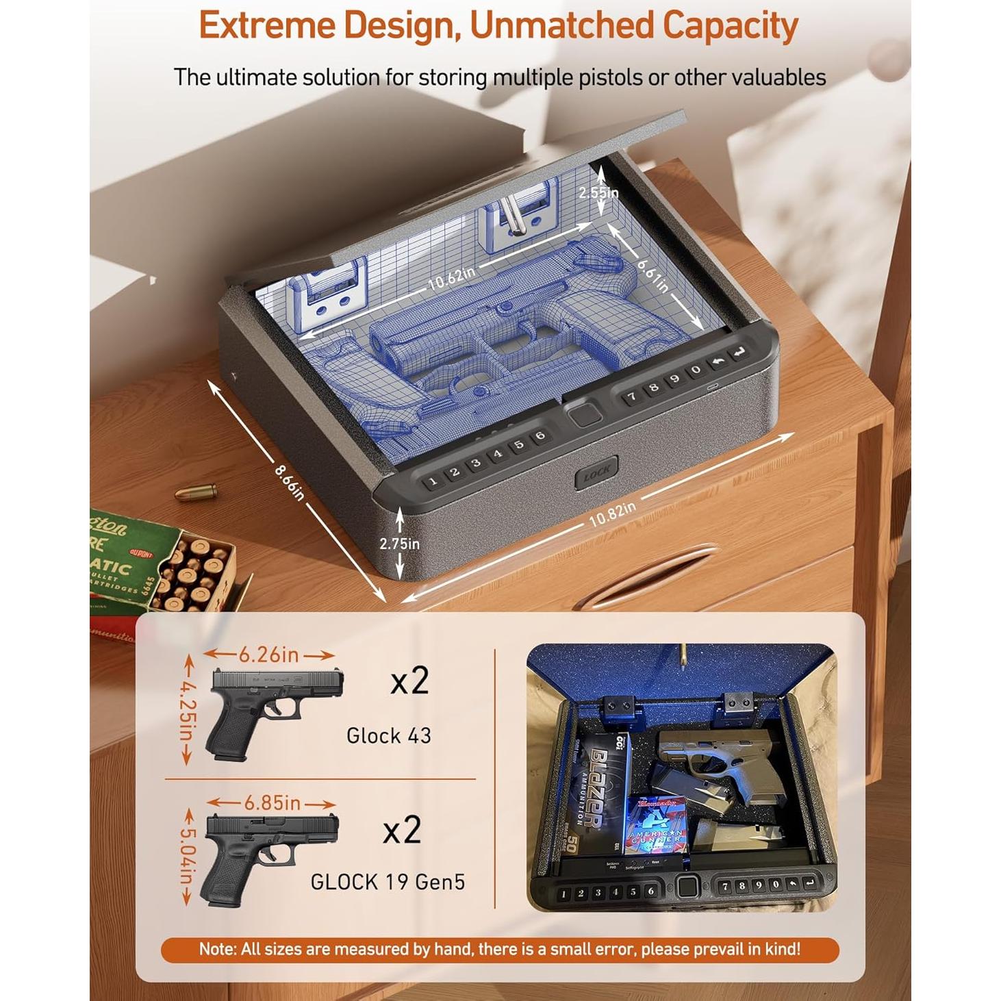 Caja Fuerte Biométrica BILLCONCH para Pistolas - 4 Métodos de Acceso