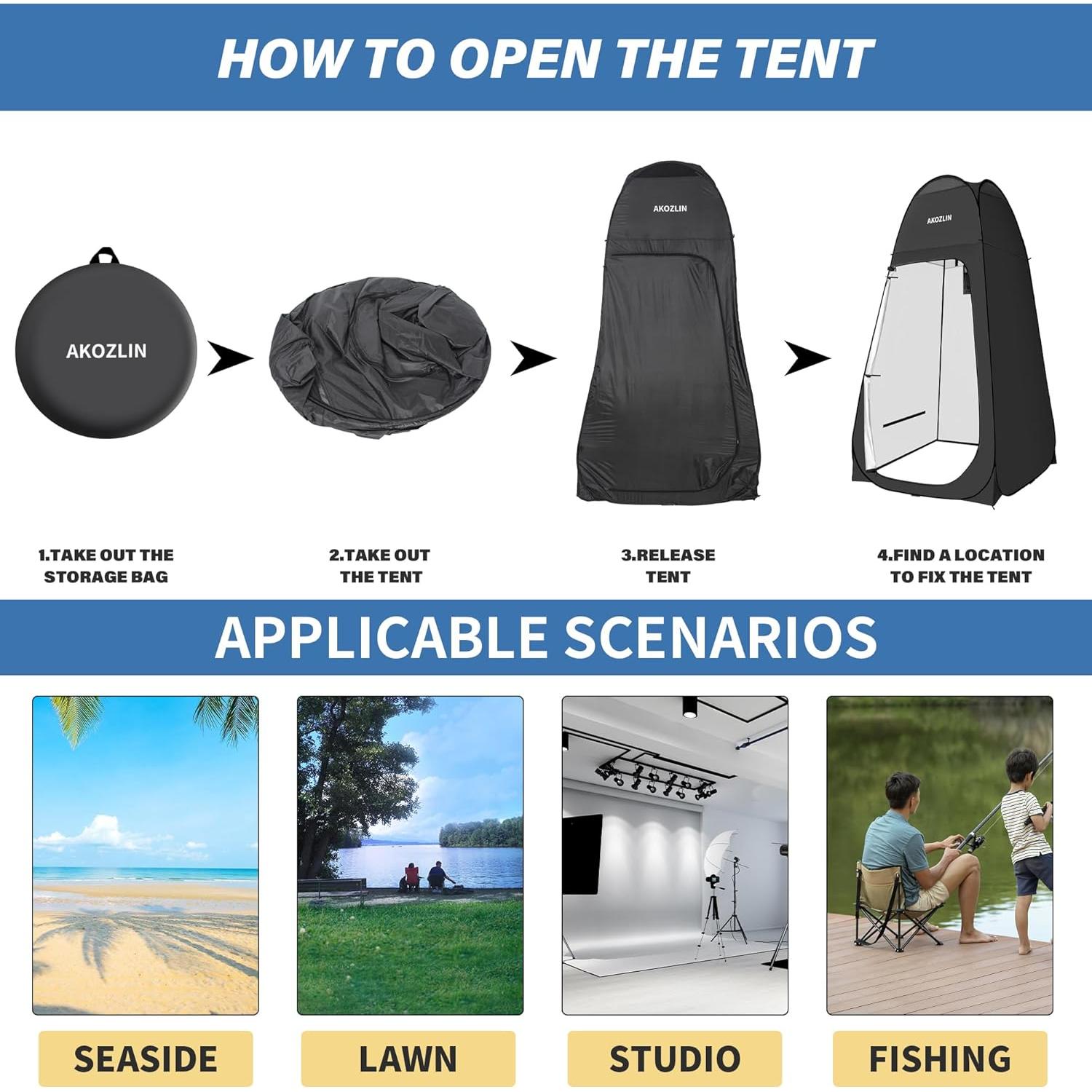 Carpa de Ducha Portátil AKOZLIN 1.88m Pop Up Impermeable