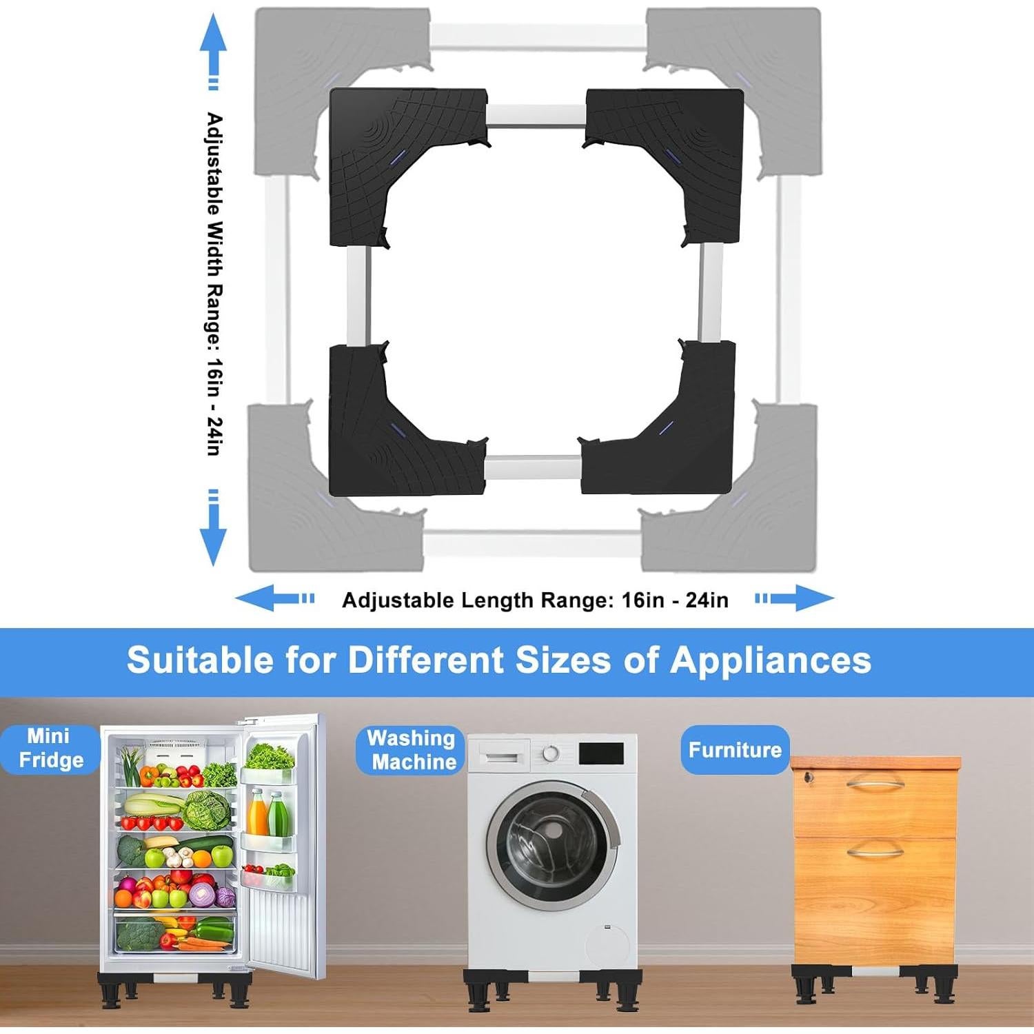 Base Ajustable KUPAO para Mini Refrigerador y Lavadora Negra