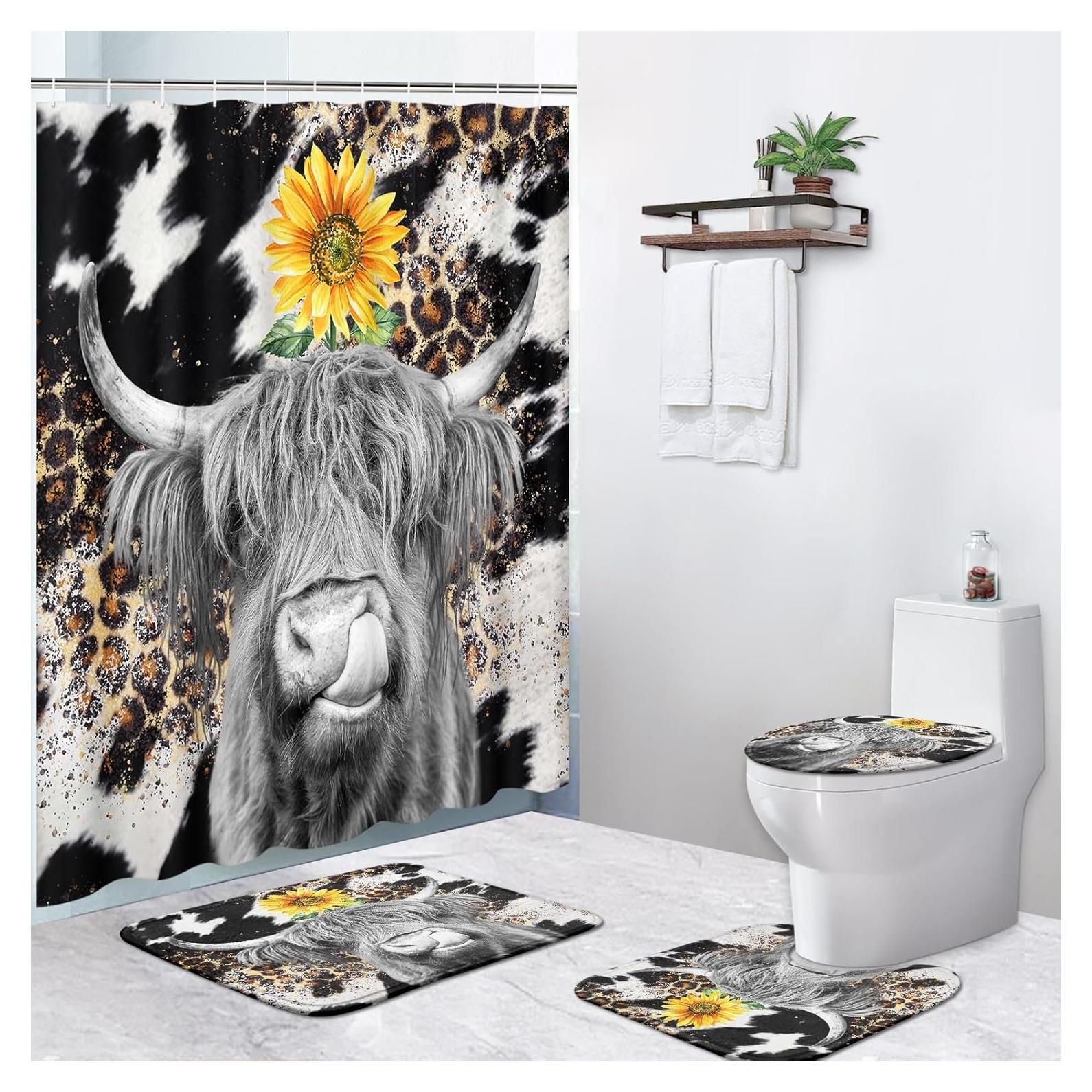 Juego de Cortina de Ducha Pamnest 4 Piezas Floral 180x180cm