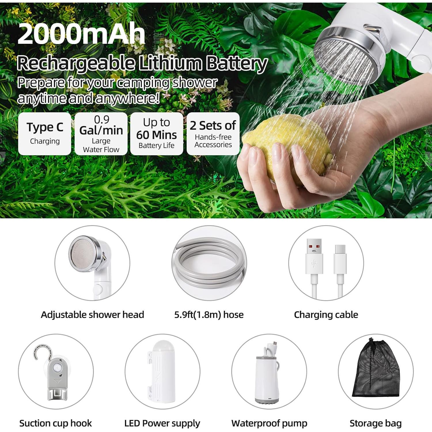 Ducha Portátil GZRLVVIN CS01 Batería Recargable LED 3 Modos