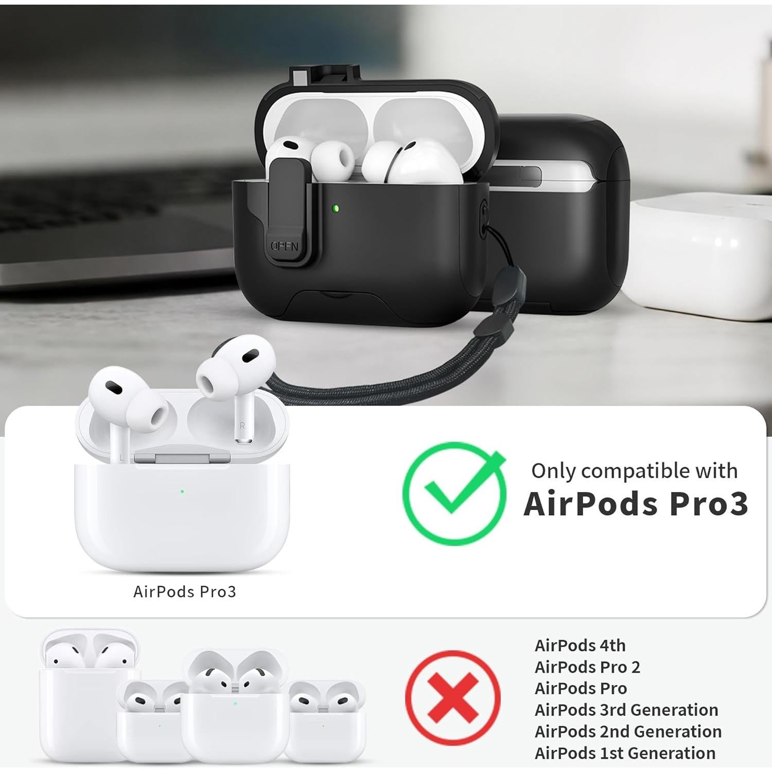 Funda Protectora Meiyasy para AirPods Pro 3 (2025) con Kit de Limpieza