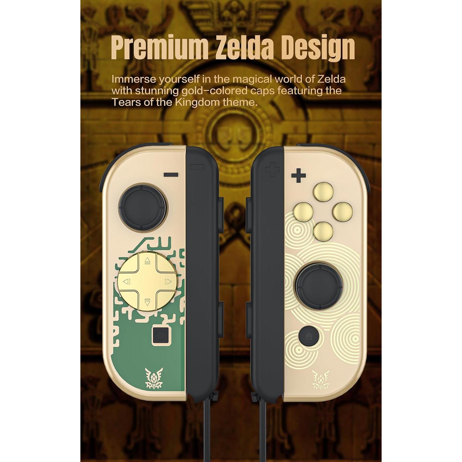 Switch Thumb Grip Caps for The Legend of Zelda: Tears of The Kingdom,Soft Silicone Joystick Cover and Switch Button Caps for Switch OLED/Switch lite (Gold)