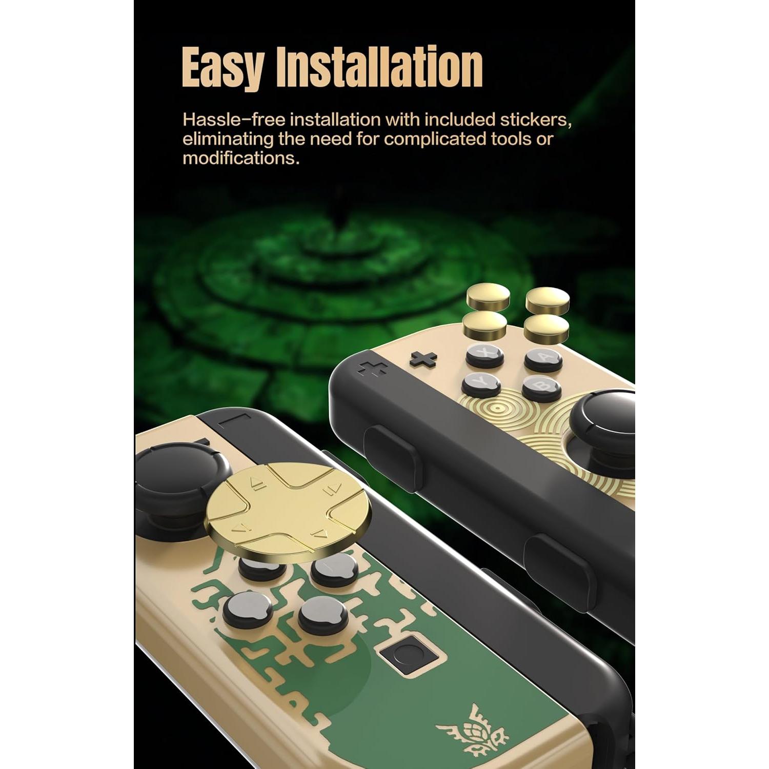 Switch Thumb Grip Caps for The Legend of Zelda: Tears of The Kingdom,Soft Silicone Joystick Cover and Switch Button Caps for Switch OLED/Switch lite (Gold)