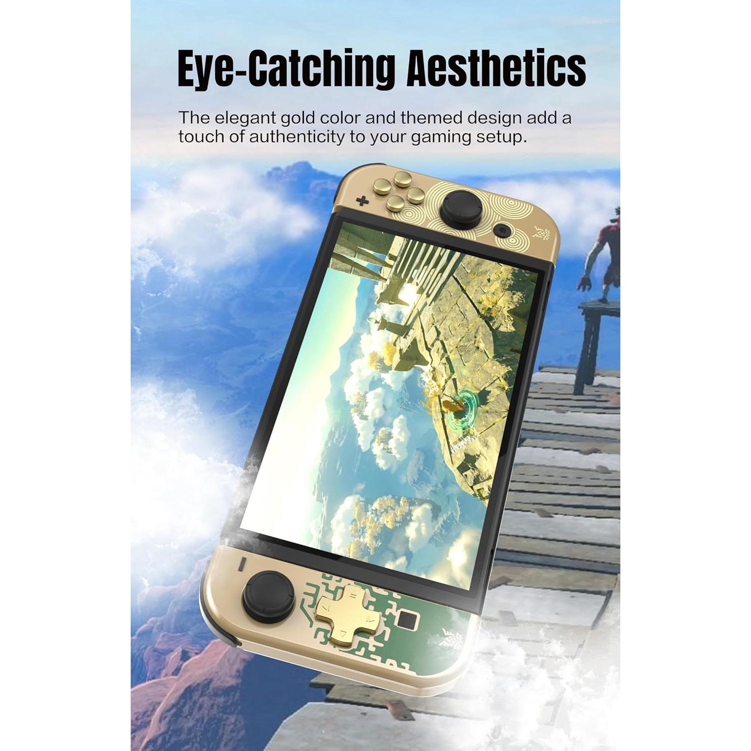 Switch Thumb Grip Caps for The Legend of Zelda: Tears of The Kingdom,Soft Silicone Joystick Cover and Switch Button Caps for Switch OLED/Switch lite (Gold)