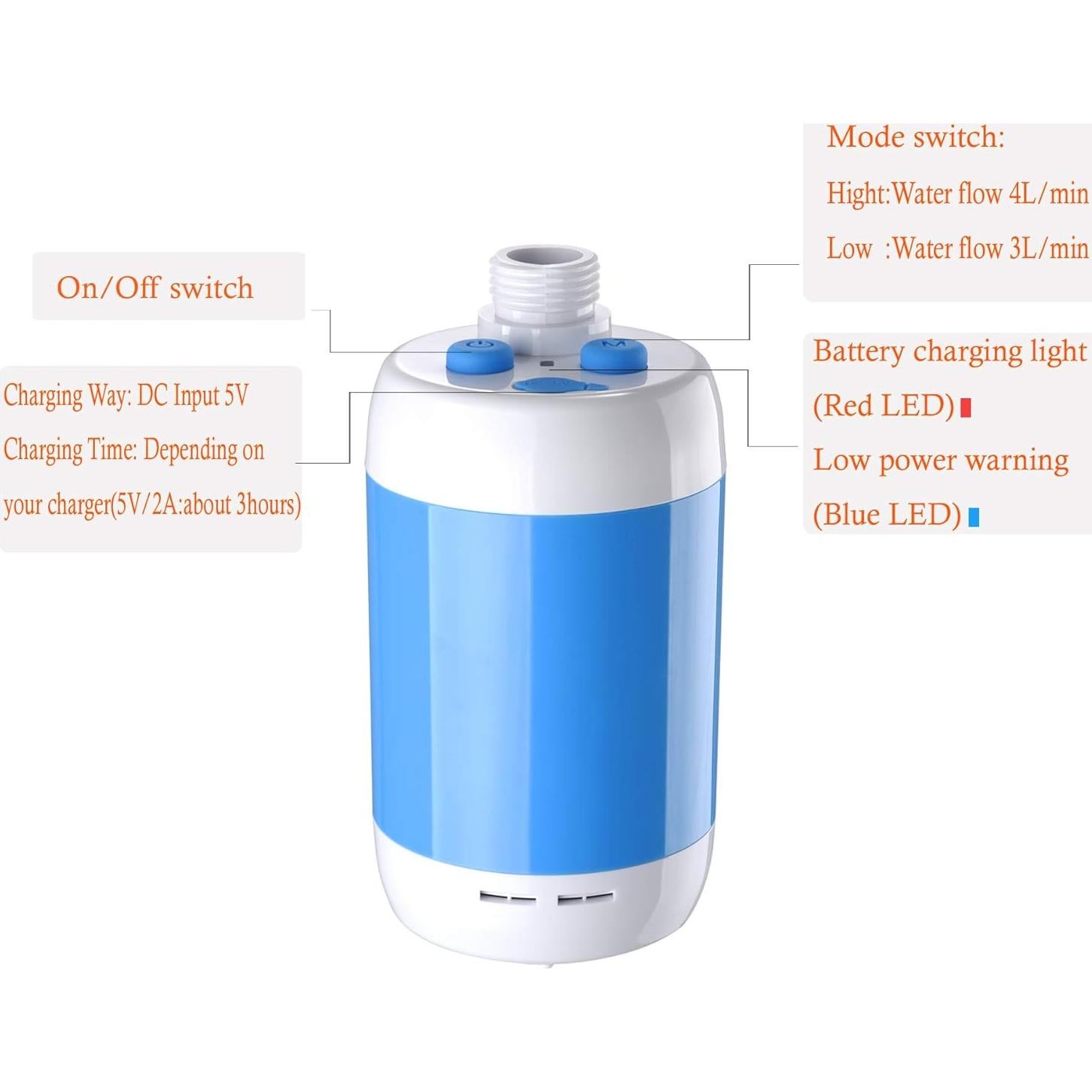 Ducha Portátil Iron Hammer 4800mAh Ajustable Camping