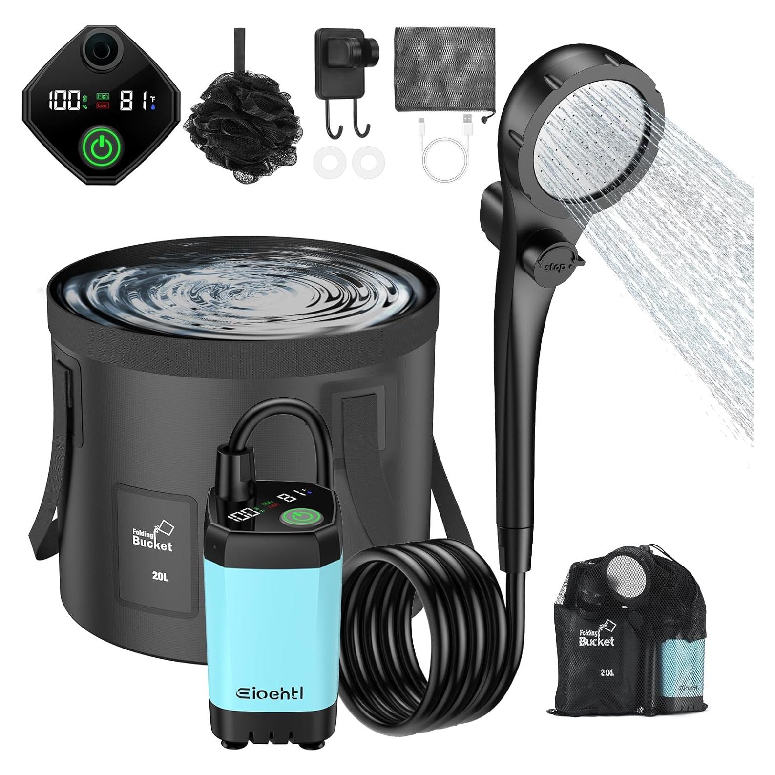 Ducha Portátil Eioehtl 6000mAh con Pantalla LED y Cubo 20L
