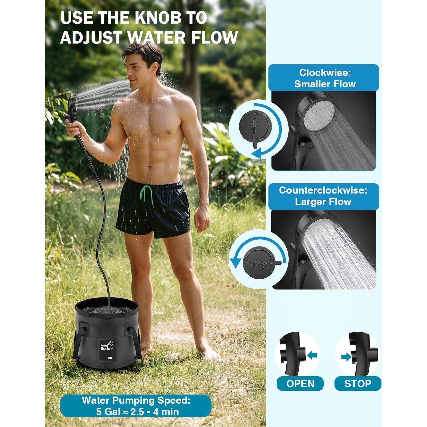 Ducha Portátil Eioehtl 6000mAh con Pantalla LED y Cubo 20L