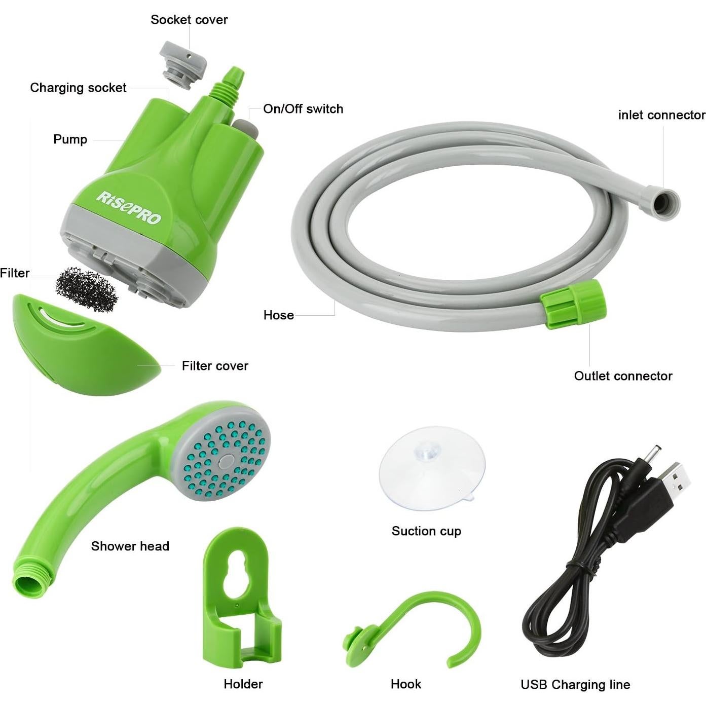 Ducha Portátil RISEPRO con Batería Recargable y USB