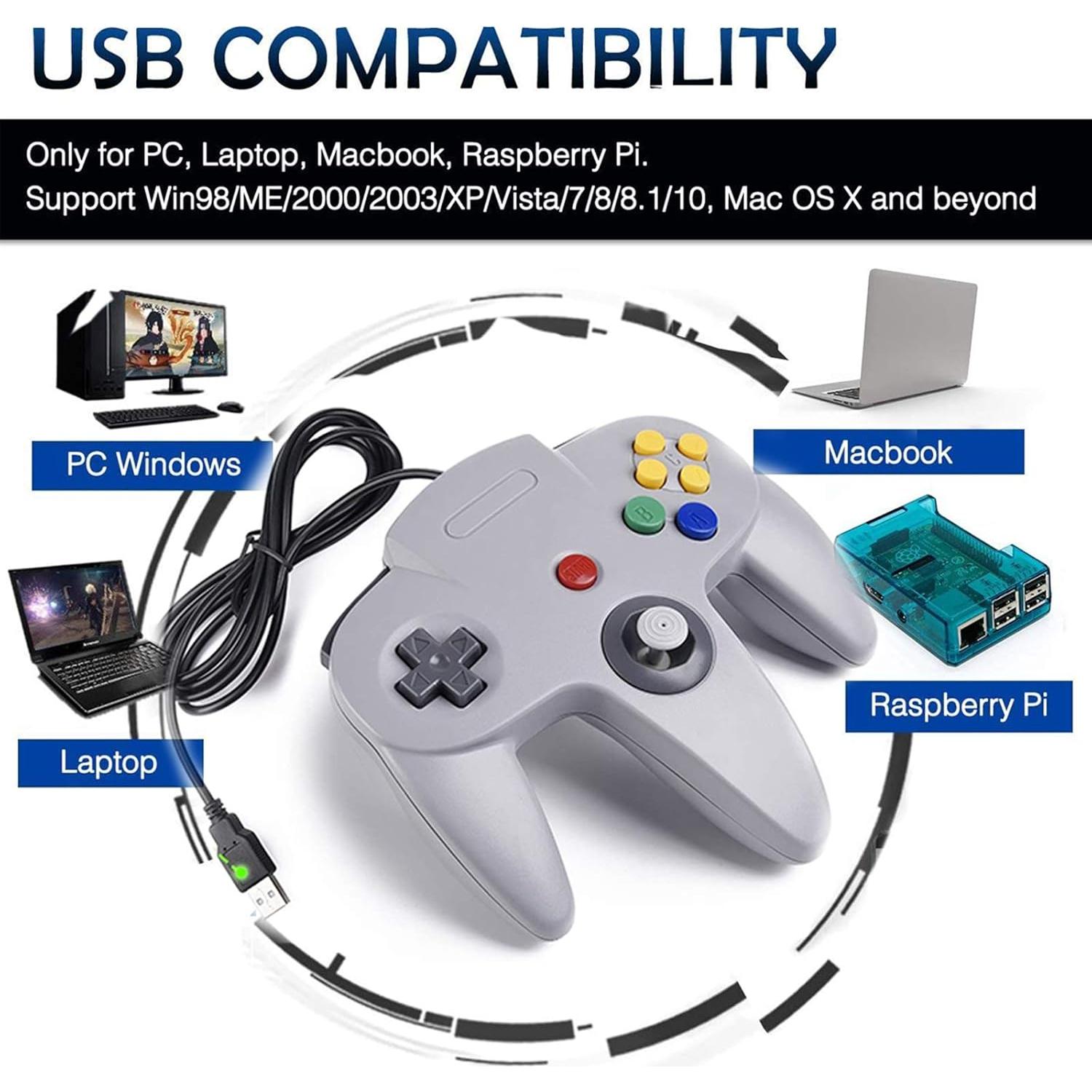 Paquete de 2 Controladores USB N64 miadore para PC y Raspberry Pi