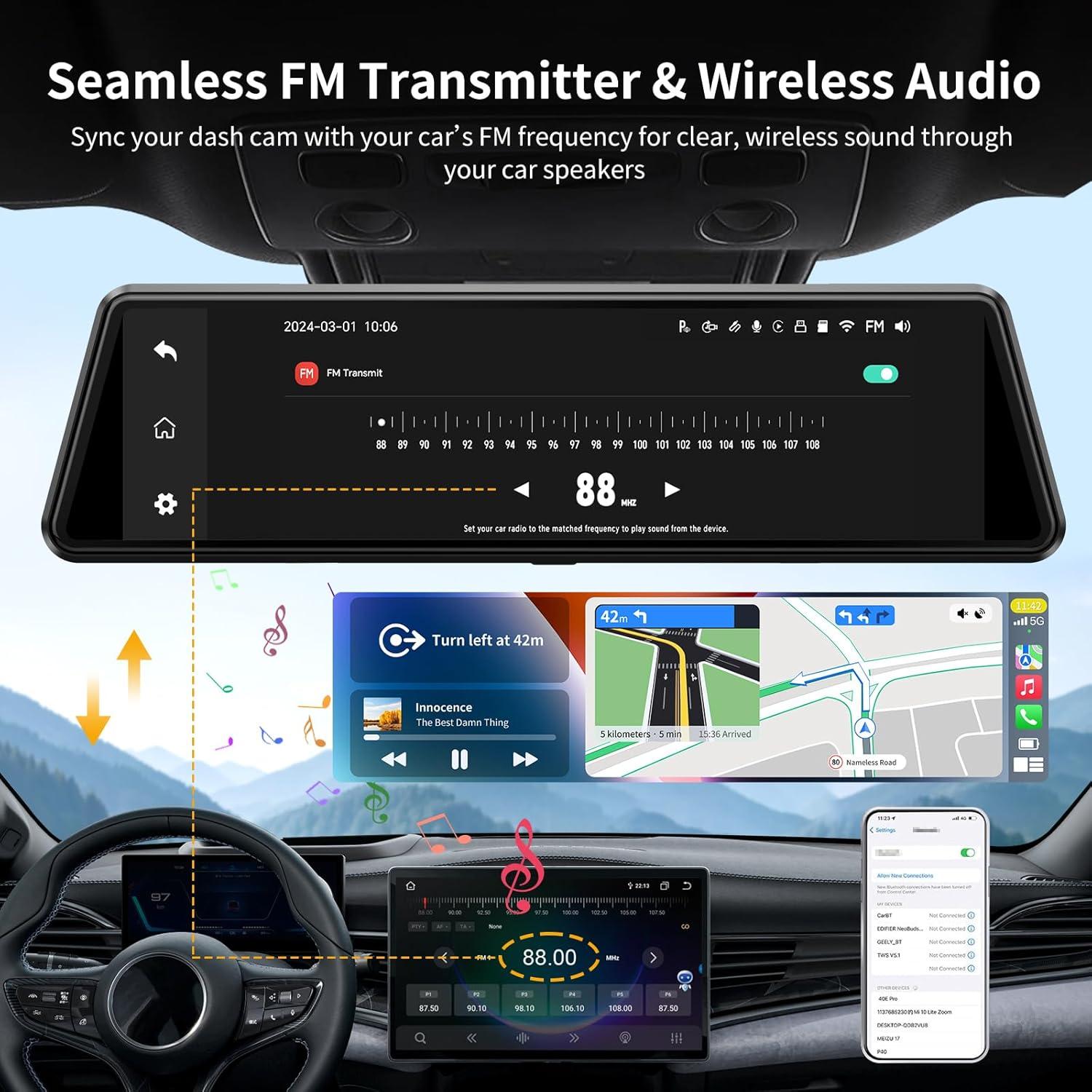 Cámara de Espejo JOMISE C810 2.5K con CarPlay y Audio FM