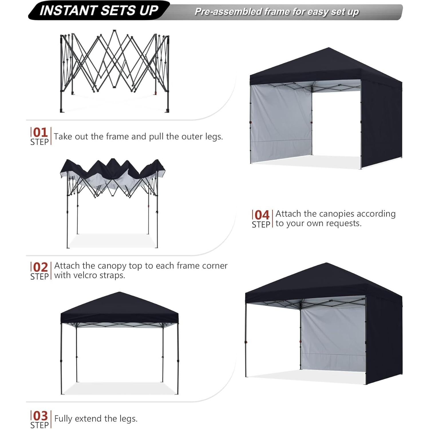 Carpa ABCCANOPY 3x3m con 2 paredes, protección UV, Negro