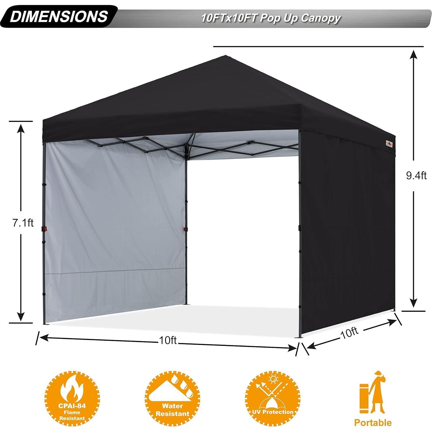 Carpa ABCCANOPY 3x3m con 2 paredes, protección UV, Negro