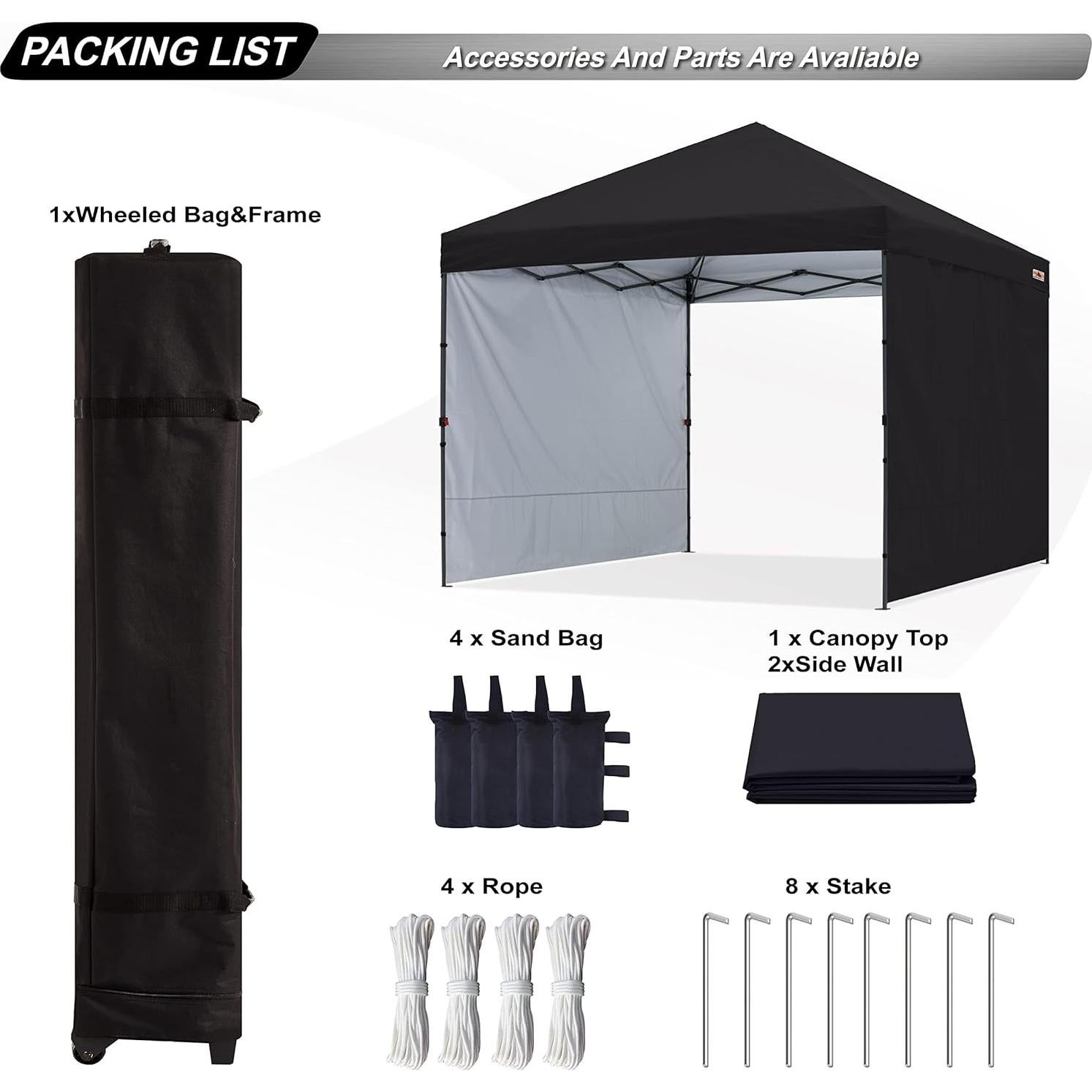 Carpa ABCCANOPY 3x3m con 2 paredes, protección UV, Negro