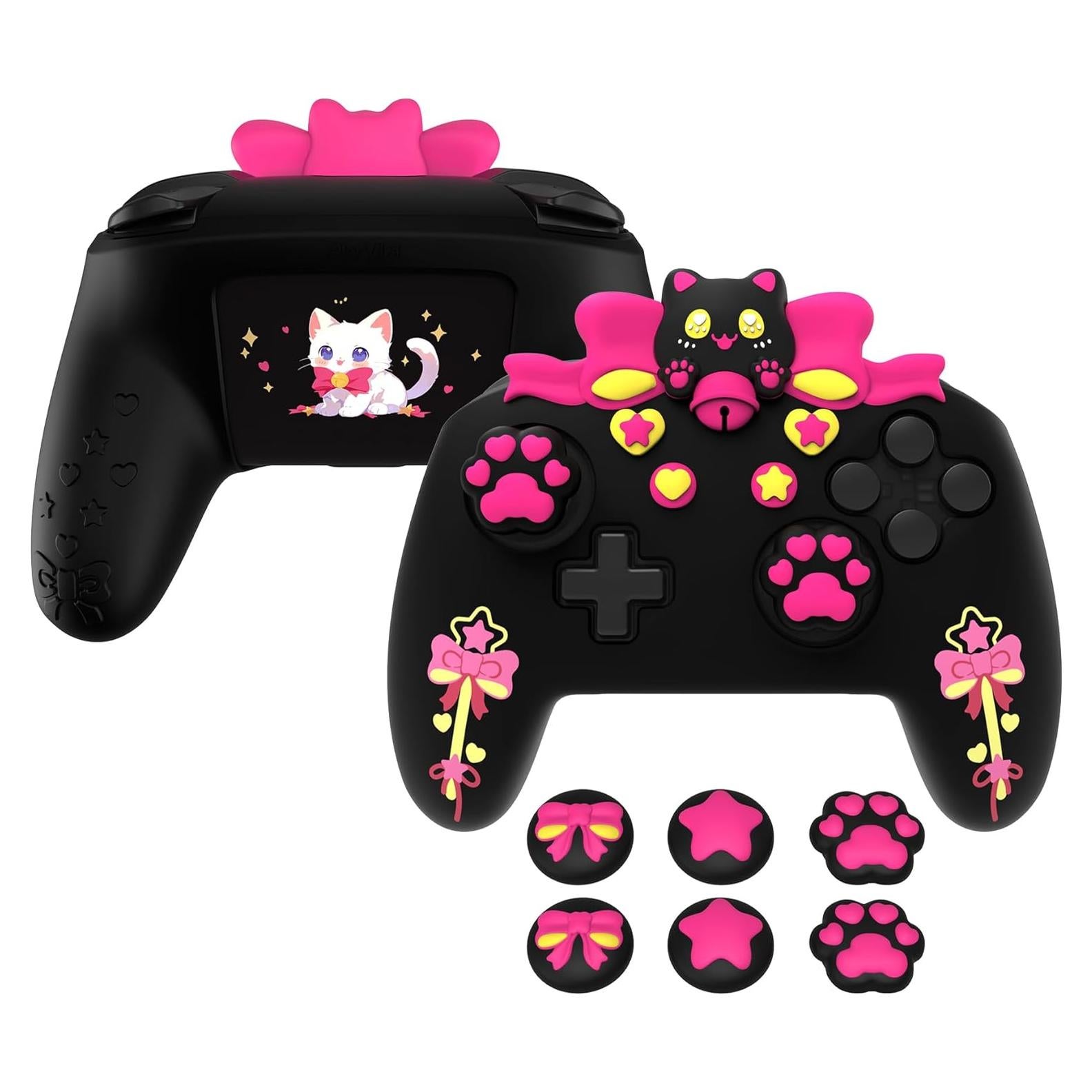 Funda de Silicona Antideslizante PlayVital Sweetheart Kitty para Nintendo Switch Pro Controller - Negro