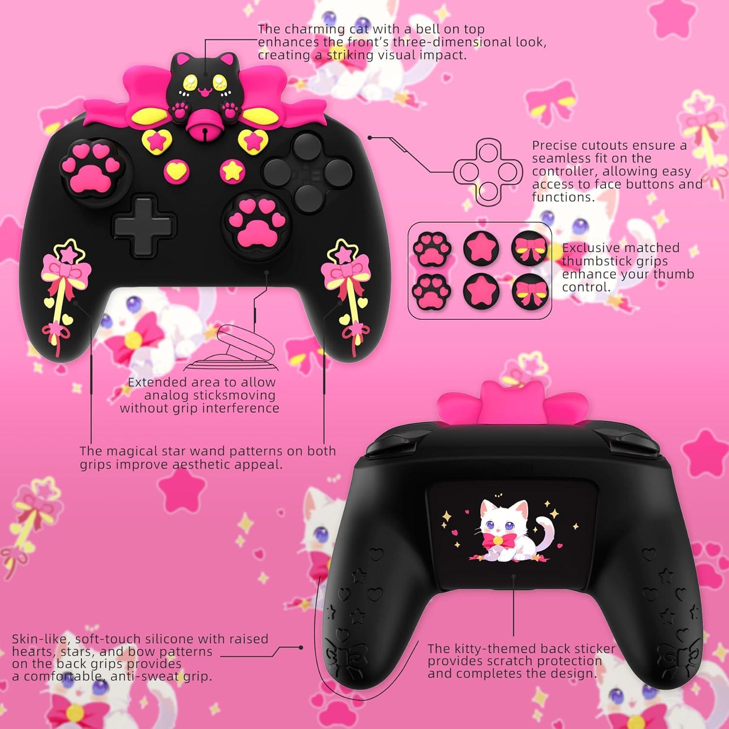 Funda de Silicona Antideslizante PlayVital Sweetheart Kitty para Nintendo Switch Pro Controller - Negro