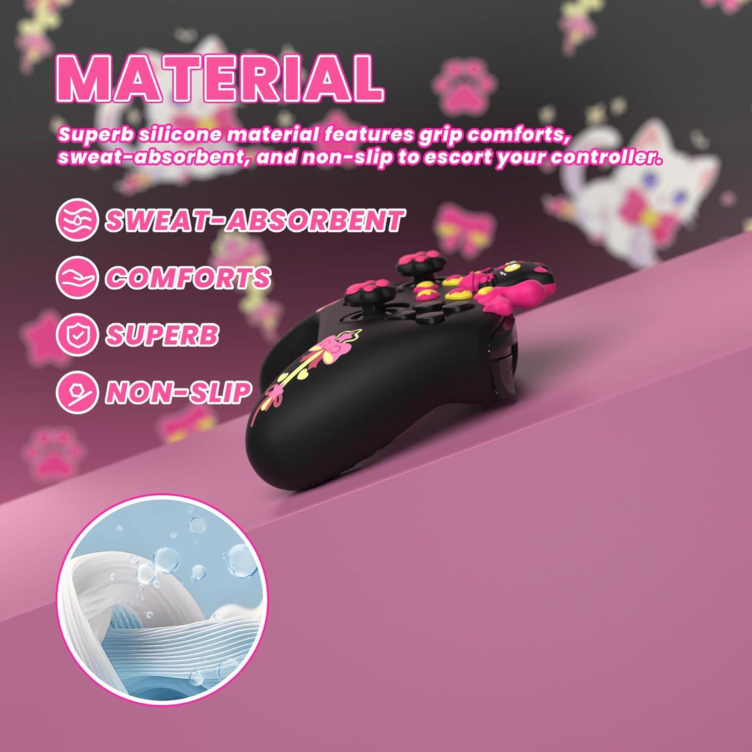 Funda de Silicona Antideslizante PlayVital Sweetheart Kitty para Nintendo Switch Pro Controller - Negro