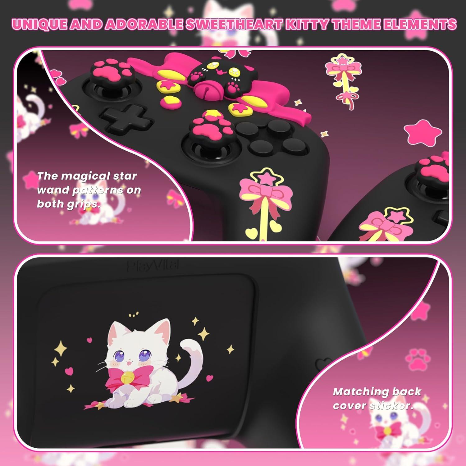 Funda de Silicona Antideslizante PlayVital Sweetheart Kitty para Nintendo Switch Pro Controller - Negro