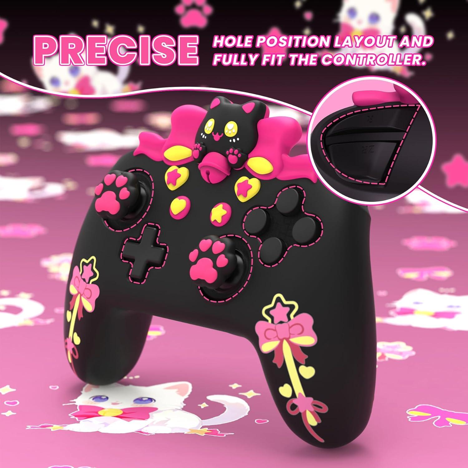Funda de Silicona Antideslizante PlayVital Sweetheart Kitty para Nintendo Switch Pro Controller - Negro